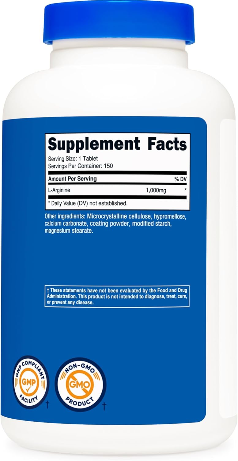 High Quality Nutricost L-Arginine 1000mg Amino Acid Tablets - 150 Count