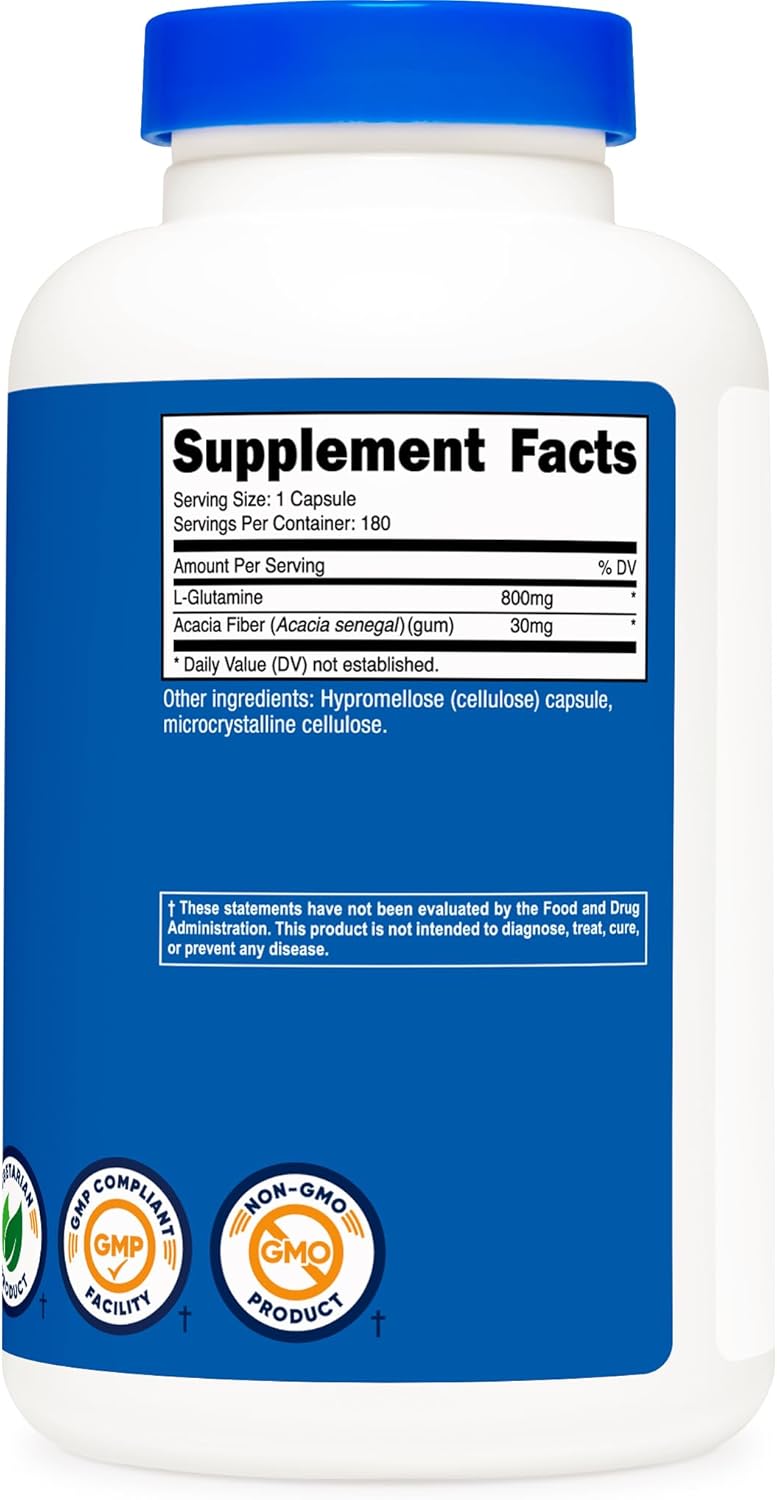 High-Quality Nutricost L-Glutamine Capsules - 800mg, 180 Count - Gluten Free & Non-GMO Formula