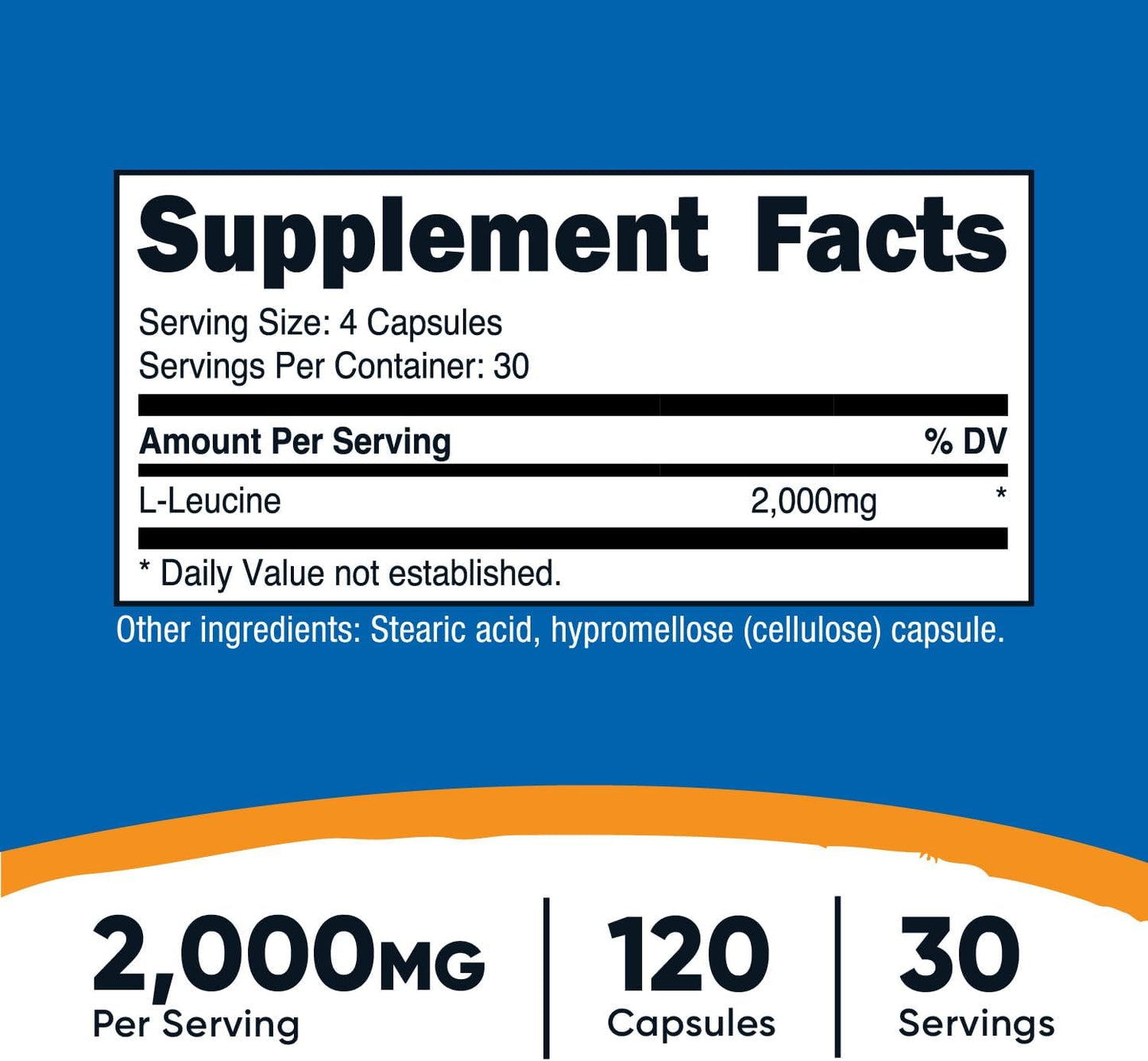 High Quality Nutricost L-Leucine Supplement - 2,000mg, 120 Veg Caps, Non-GMO, Gluten Free - 30 Servings