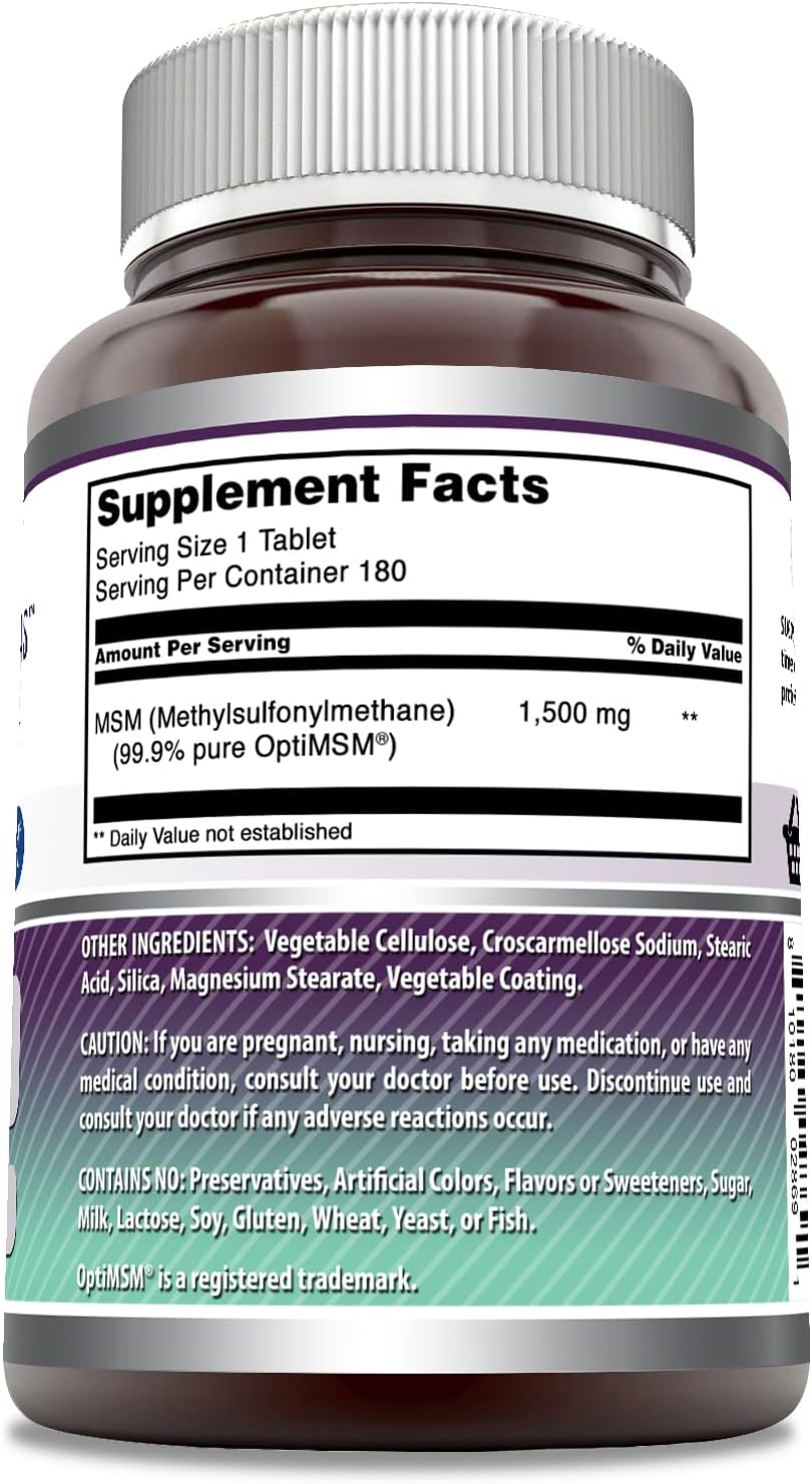 High-Quality OptiMSM 1500 mg Tablets Supplement | Non-GMO & Gluten-Free | Made in USA (180 Count) by Amazing Nutrition