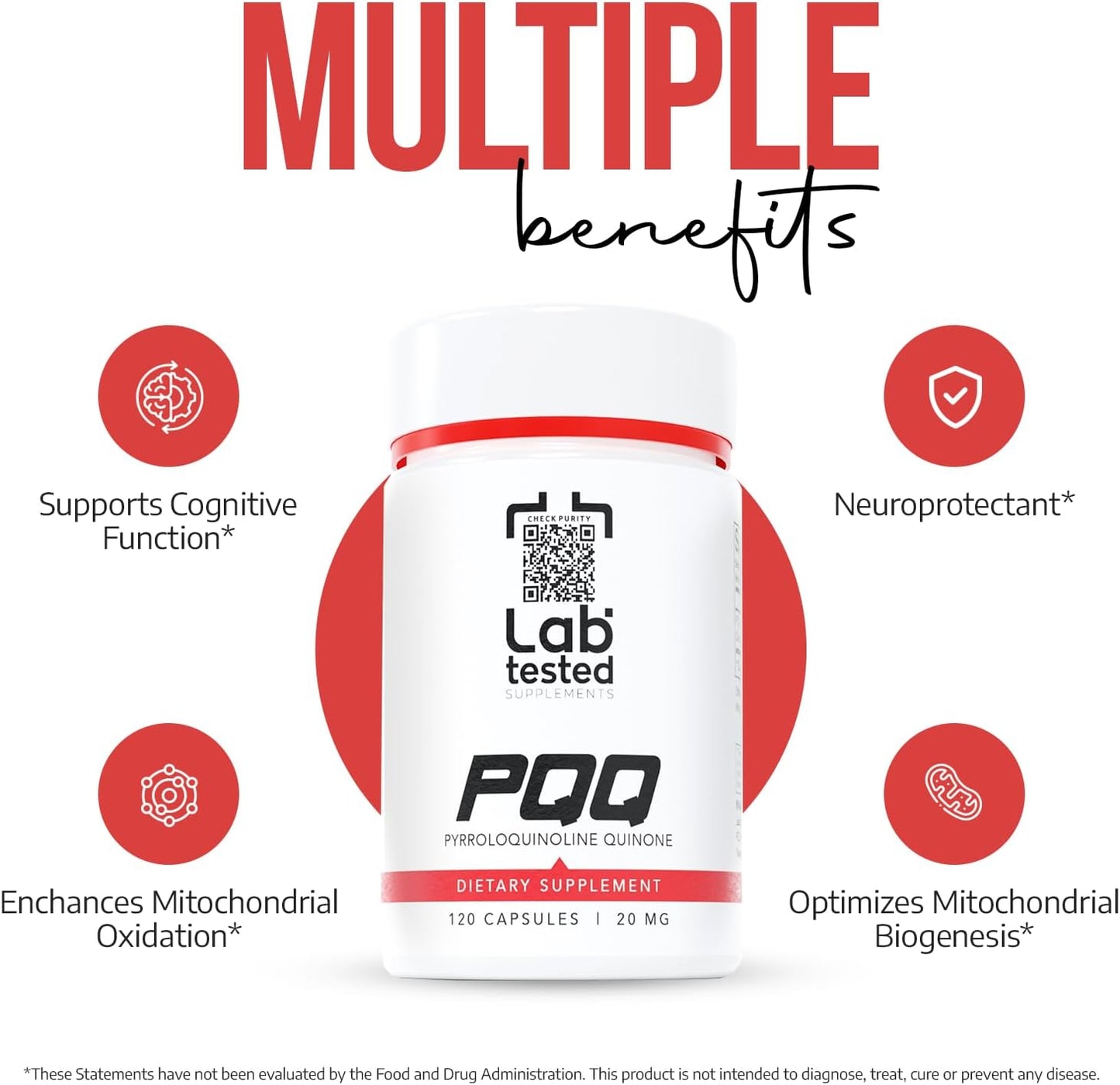 High-Quality PQQ Supplements: 120 Capsules, 20mg - Lab Tested with 3rd Party COA - 4 Month Supply