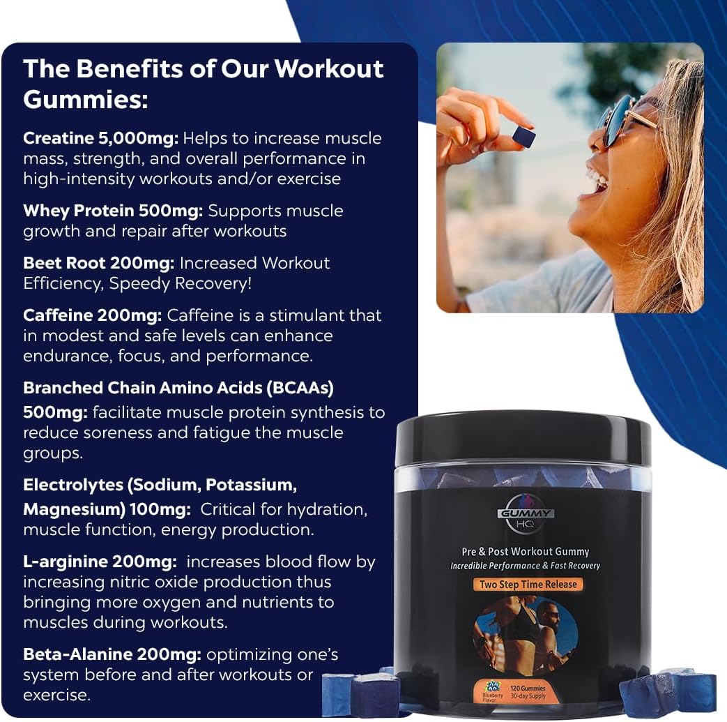 High-Quality Pre & Post Workout Gummies with Fruit Juice Extract for Enhanced Performance - Gluten-Free Time-Release Formula - Maximize Results