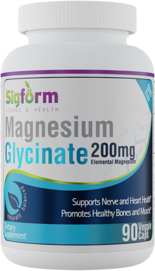 High-Quality SIGFORM Magnesium Glycinate Capsules - 200mg (90 Count) - USA Made
