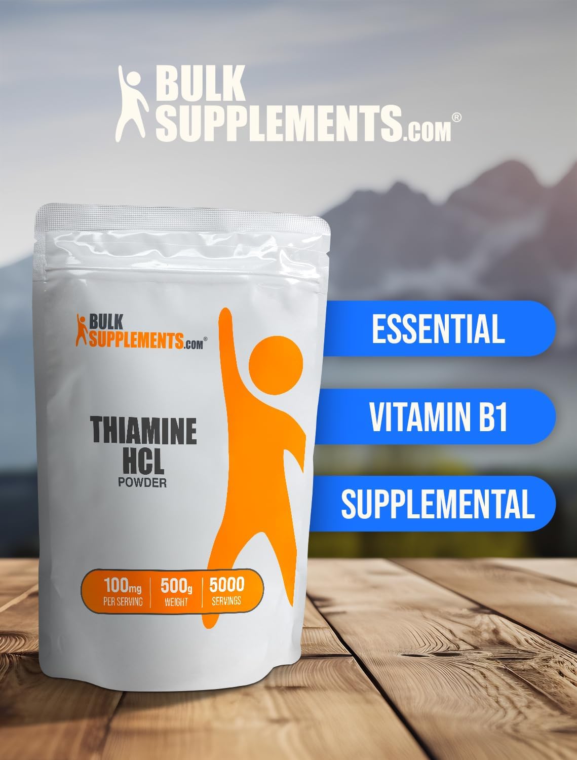 High-Quality Thiamine HCl Powder - B1 Vitamin Supplement, Gluten-Free, 100mg per Serving, 500g (1.1 lbs) - Bulk Size, Pack of 1