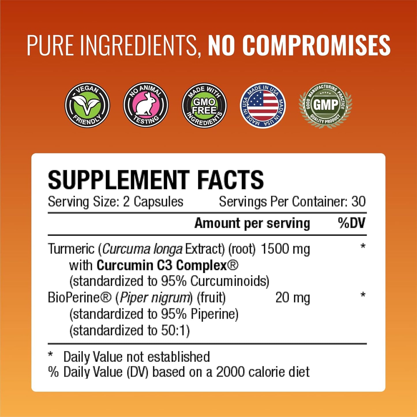High-Quality Turmeric Supplement with BioPerine - 60 Capsules (1 Month Supply) - 95% Standardized Curcuminoids - Trusted Brand