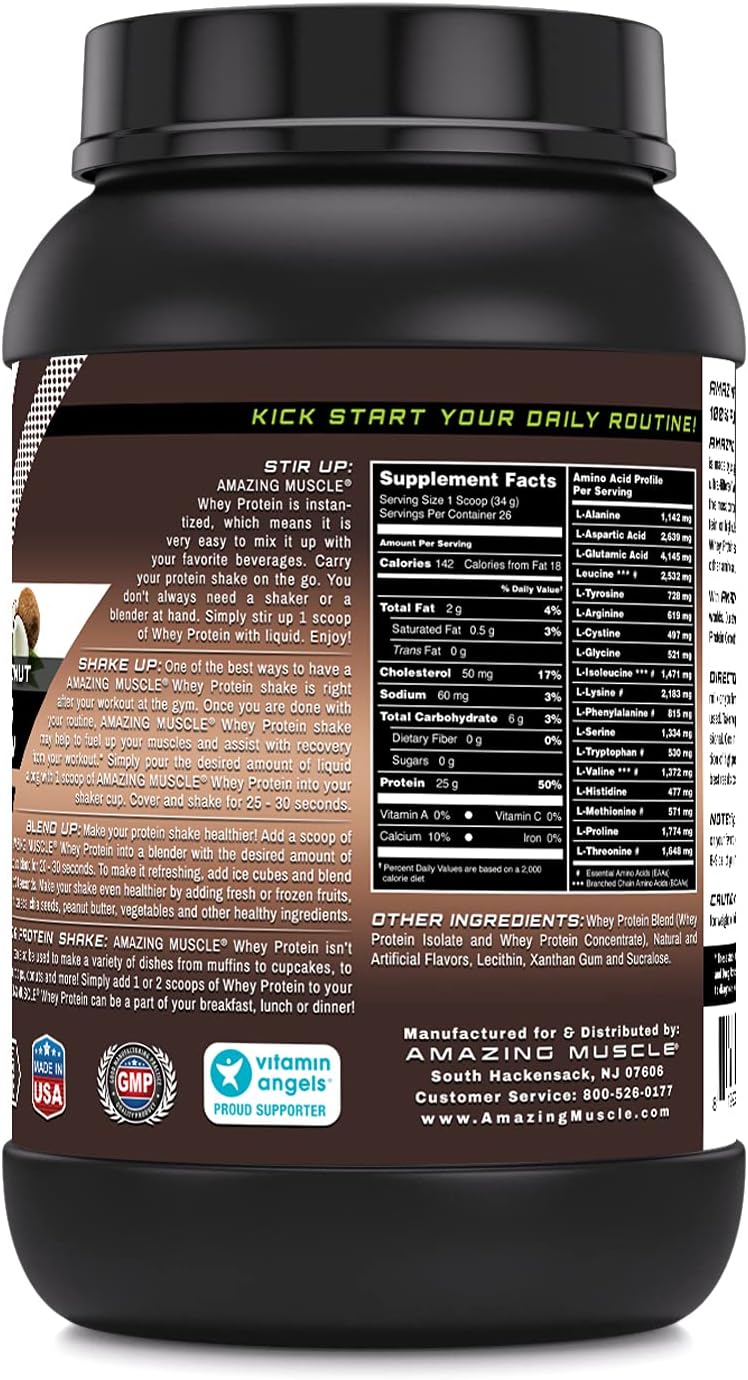 High-Quality Whey Protein Isolate & Concentrate Powder - Coconut Flavor - 25g Protein per Serving - 2lb (0.90kg) - Non-GMO, Gluten-Free - Made in USA