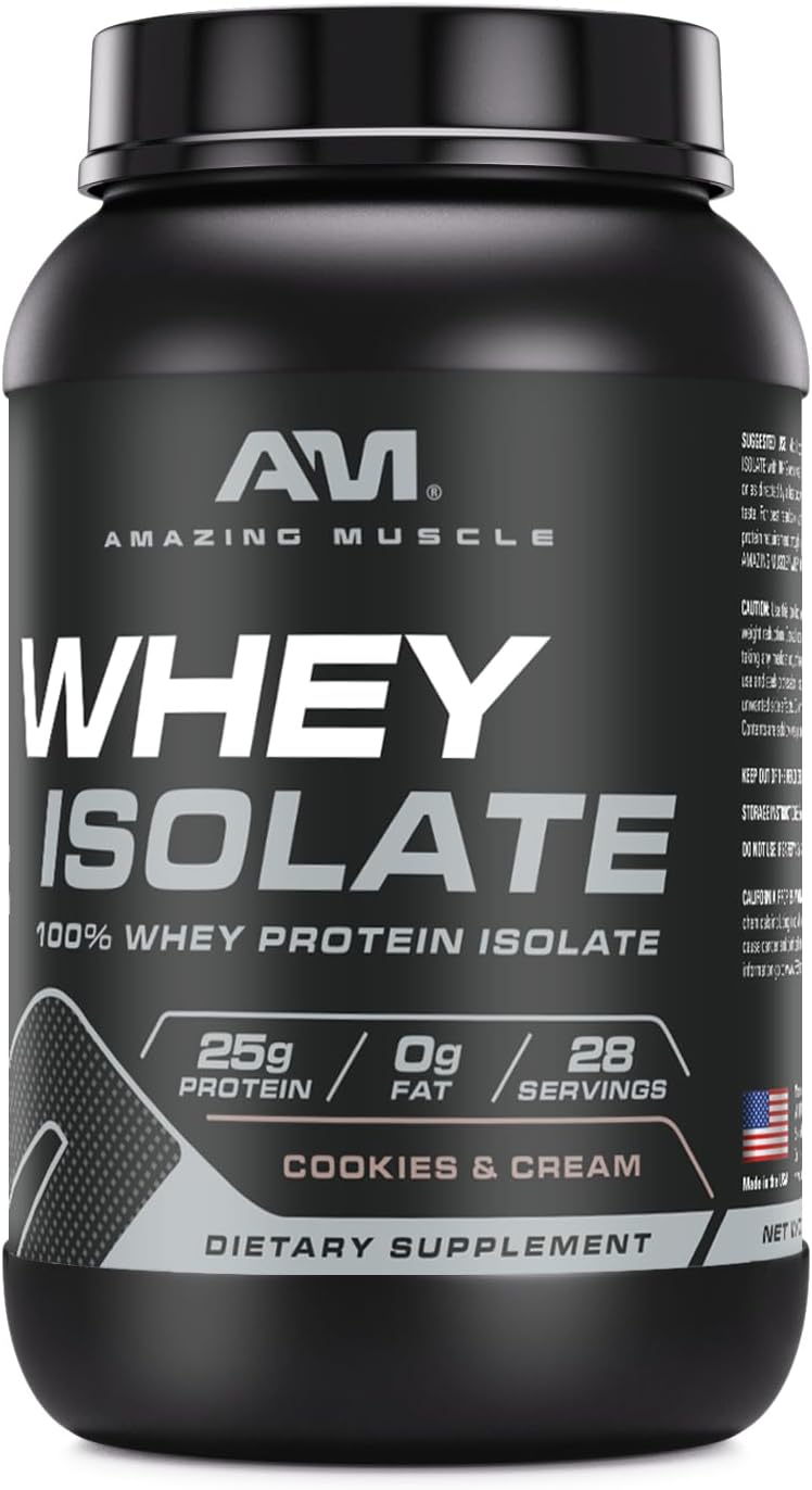 High-Quality Whey Protein Isolate Powder | 25g Protein/Serving | 100% Whey Isolate | Zero Fat | USA Made (2 Lb, Cookies & Cream)