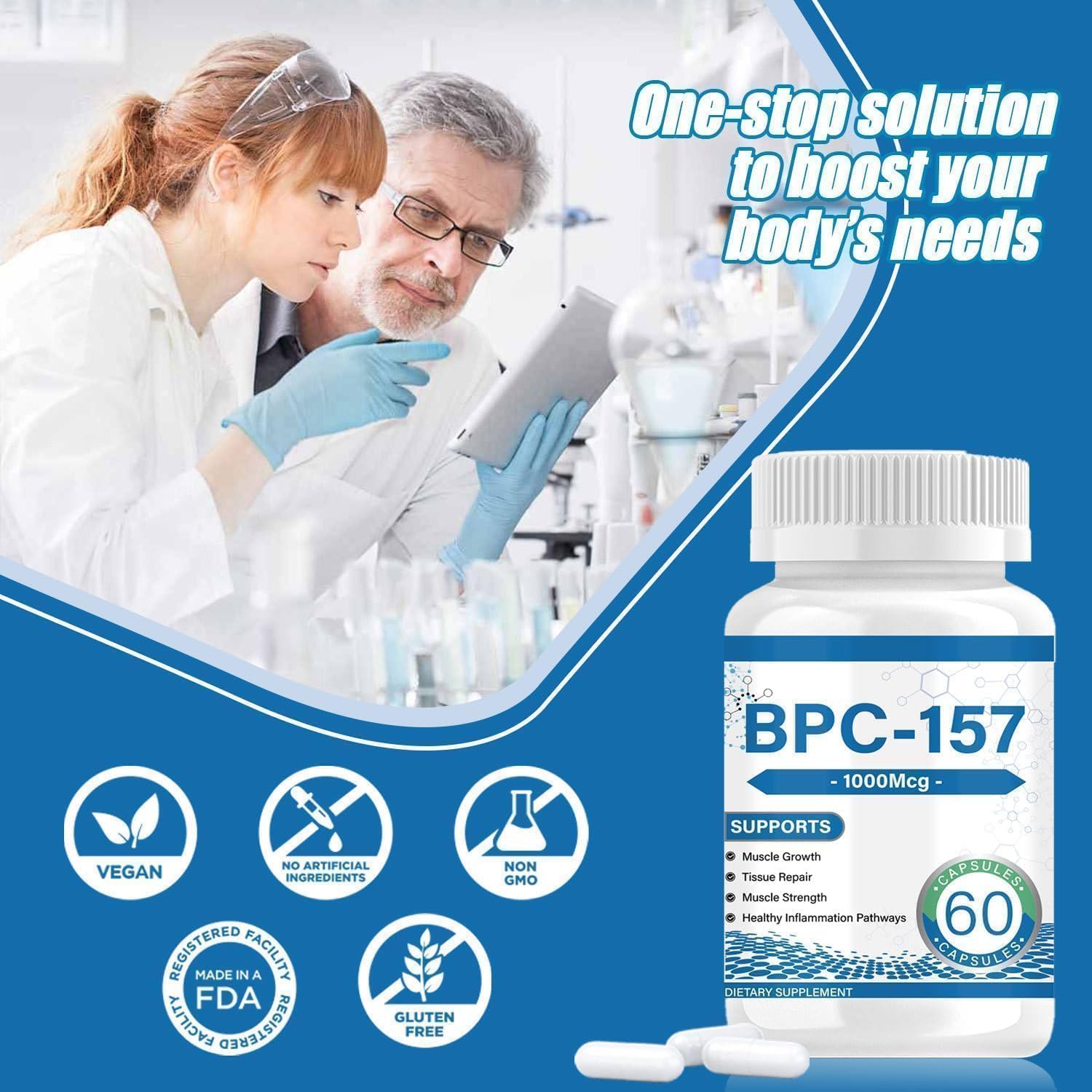High Quality ZDSLASHES BPC-157 Peptide Capsules for Muscle Recovery - 1000mcg, 120 Capsules, Third-Party Tested