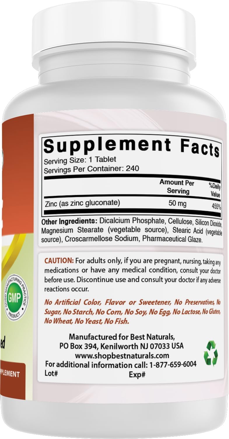 High-Quality Zinc Gluconate 50mg Supplement for Immune Support - 240 Tablets
