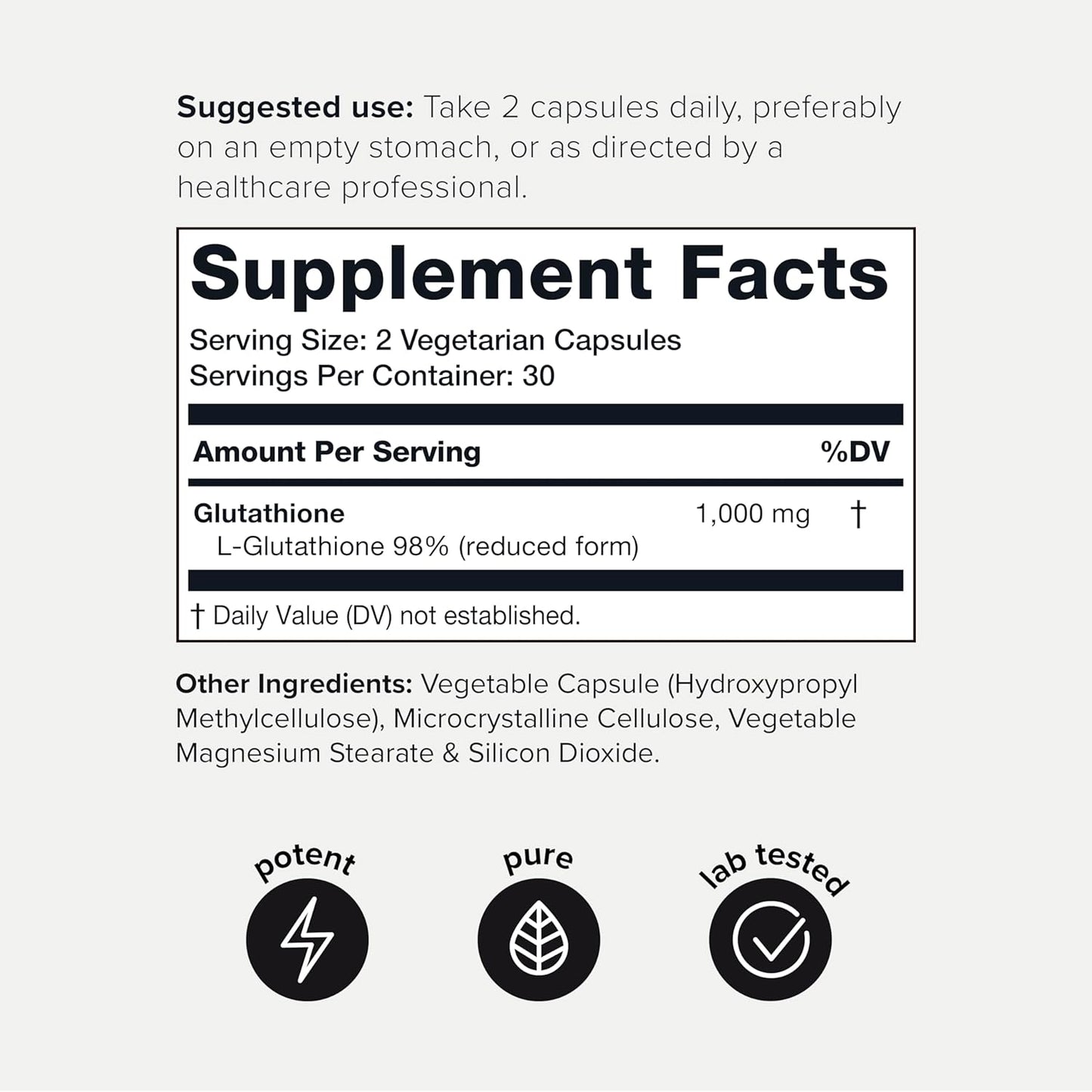 High Strength 1000mg Glutathione Capsules - 98%+ Purified & Bioavailable Formula - Non-GMO Fermentation - 60 Capsules Supplement
