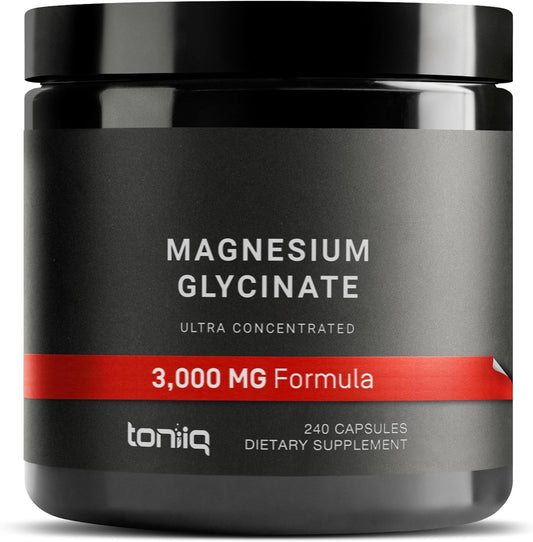 High Strength 3,000mg Magnesium Glycinate Supplement - 600mg Elemental Magnesium - Chelated & Bioavailable - 240 Veg Caps