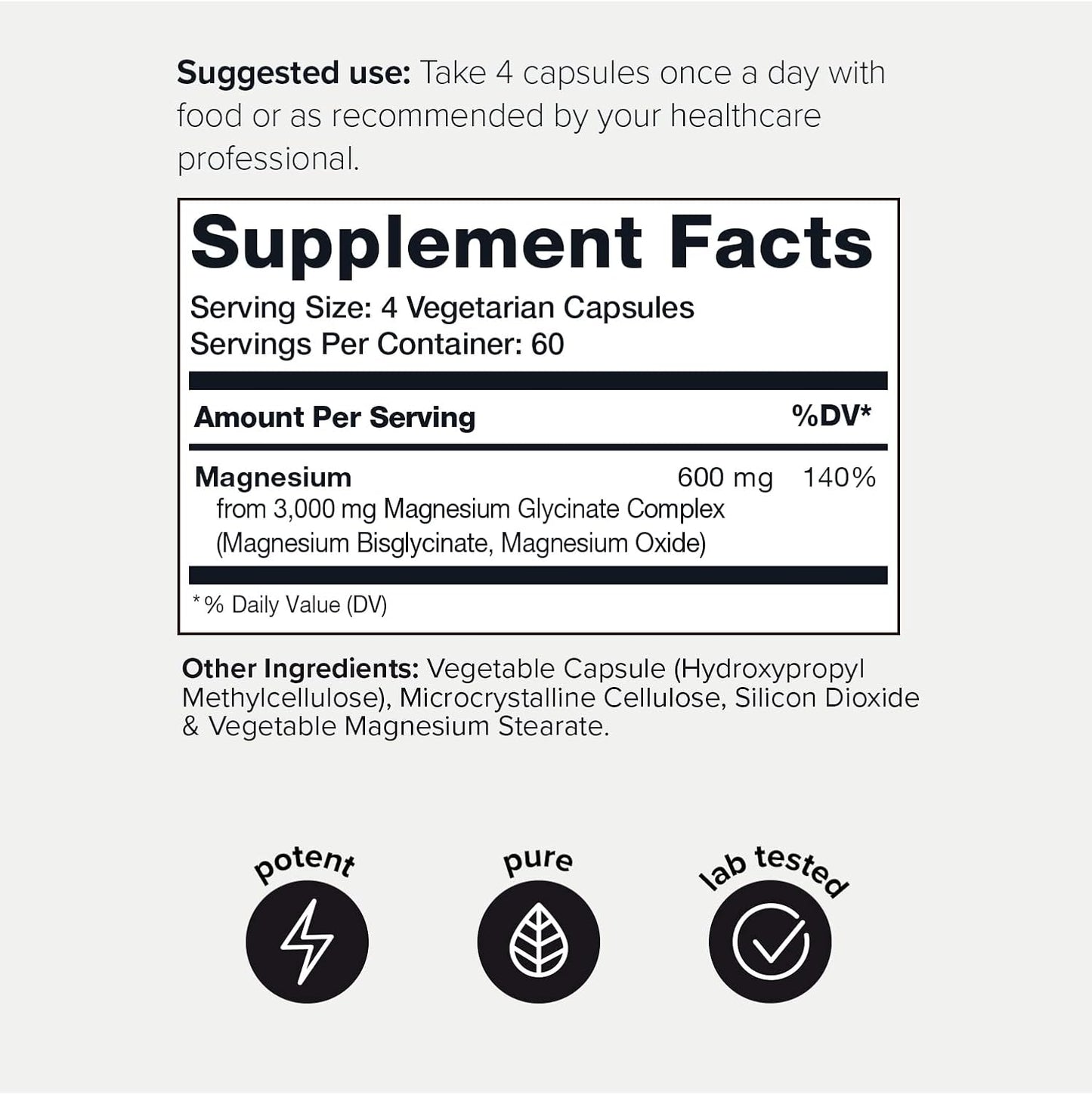 High Strength 3,000mg Magnesium Glycinate Supplement - 600mg Elemental Magnesium - Chelated & Bioavailable - 240 Veg Caps