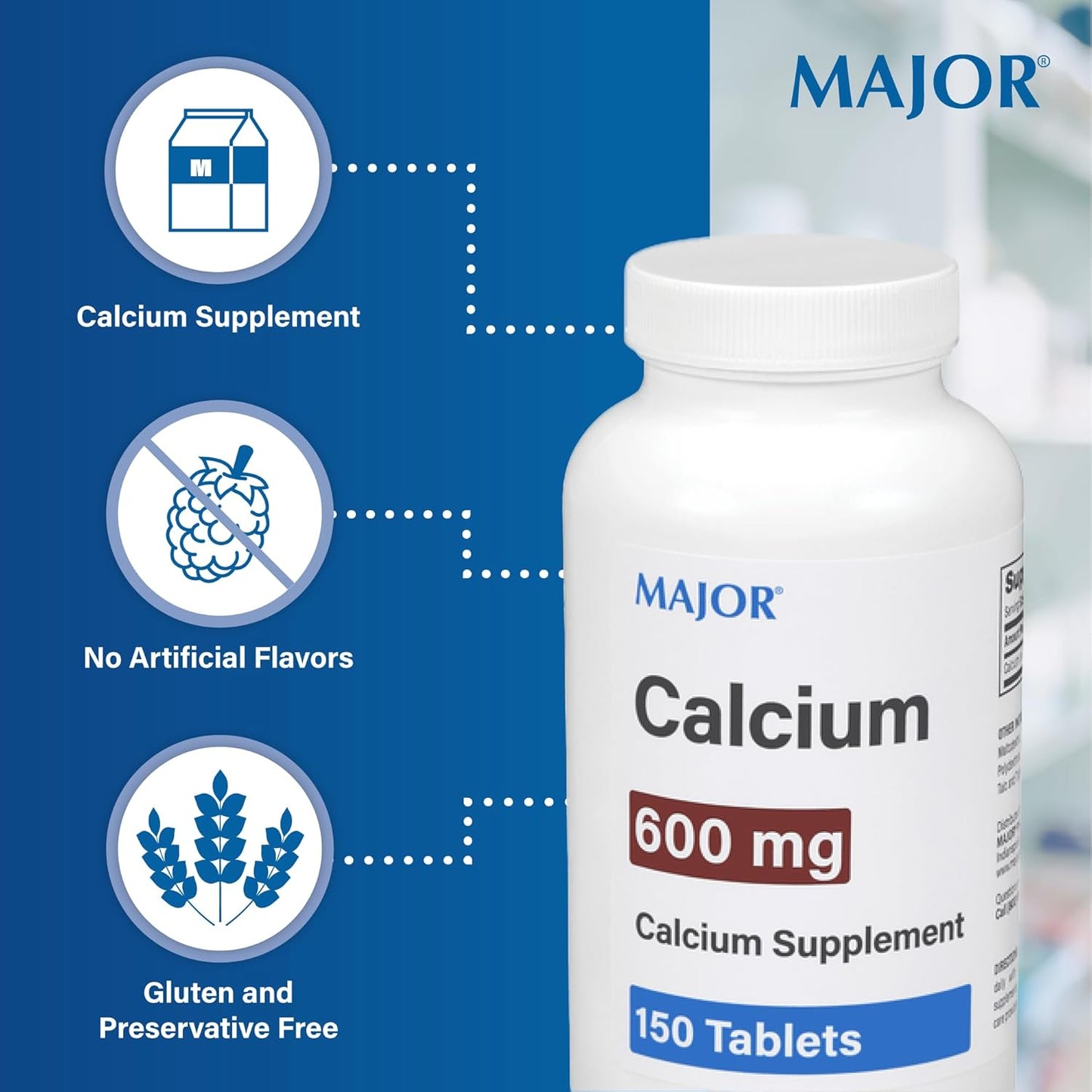 High Strength 600mg Calcium Tablets - 150 Count - Daily Calcium Supplement