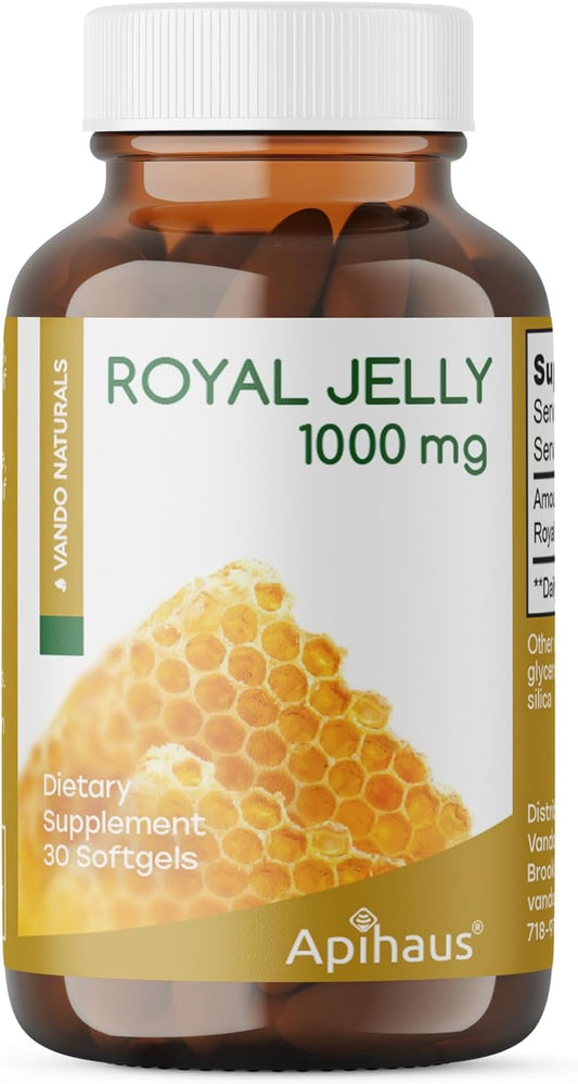 High Strength Apihaus Royal Jelly Softgels (1000mg, 30 Count) - Pure Bee Royal Jelly Supplement