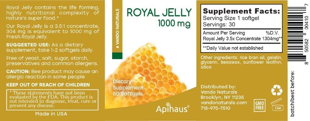 High Strength Apihaus Royal Jelly Softgels (1000mg, 30 Count) - Pure Bee Royal Jelly Supplement