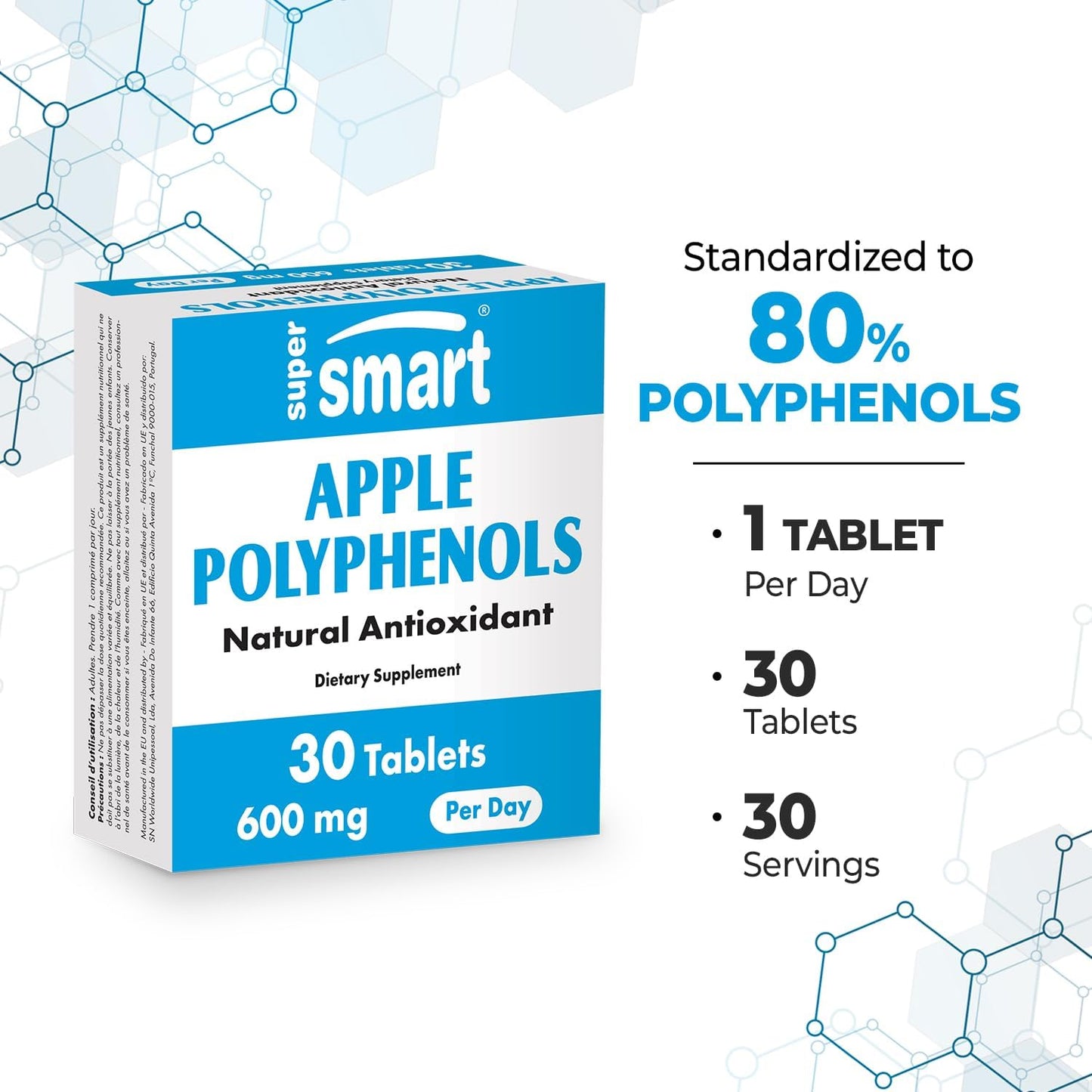 High Strength Apple Polyphenols Supplement - 600mg Daily Dose - 80% Polyphenols - Apple Extract Tablets - Non-GMO & Gluten Free