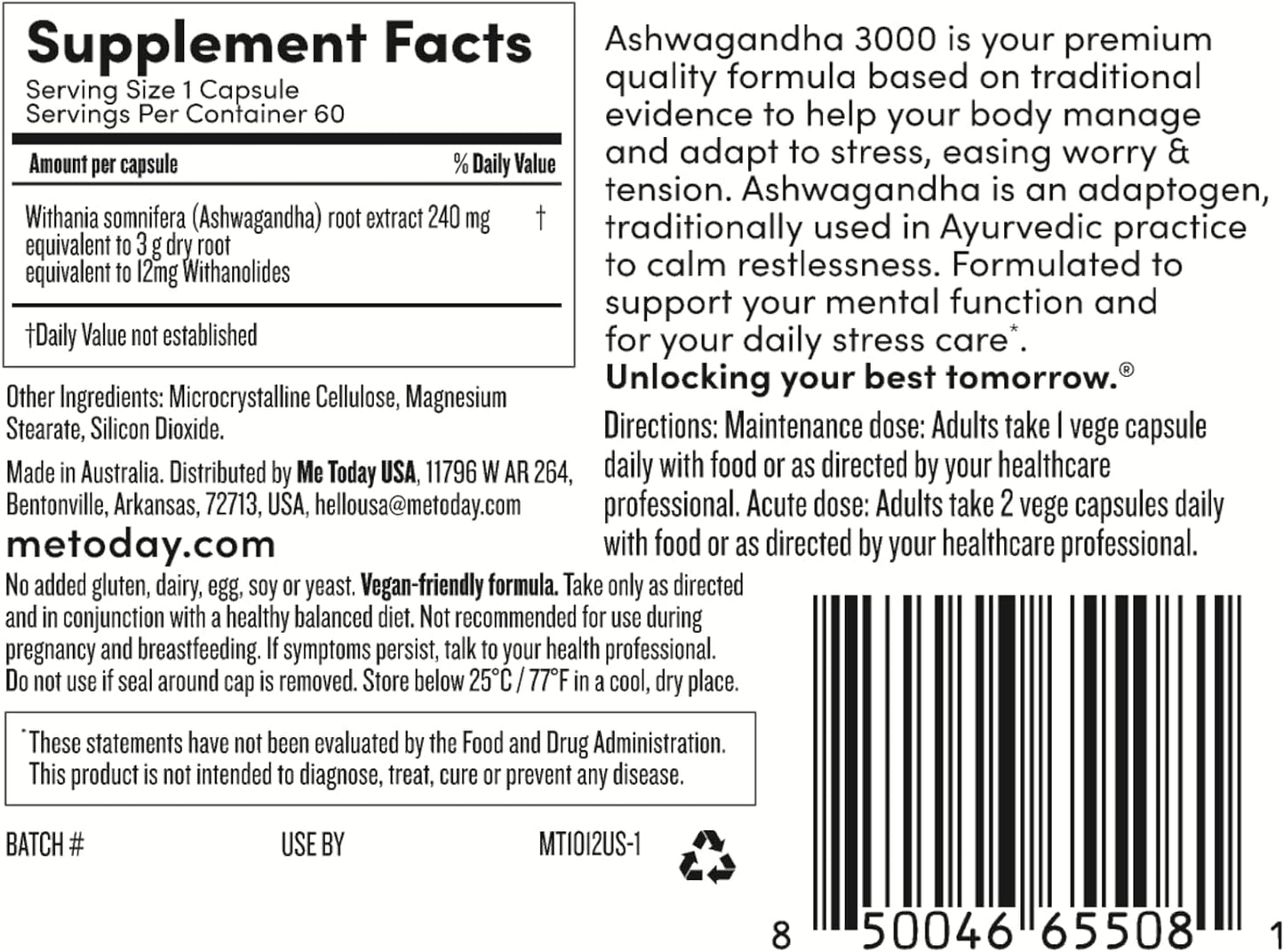 High Strength Ashwagandha Supplements for Stress Relief & Mental Function - Vegetarian Capsules - 60 Count