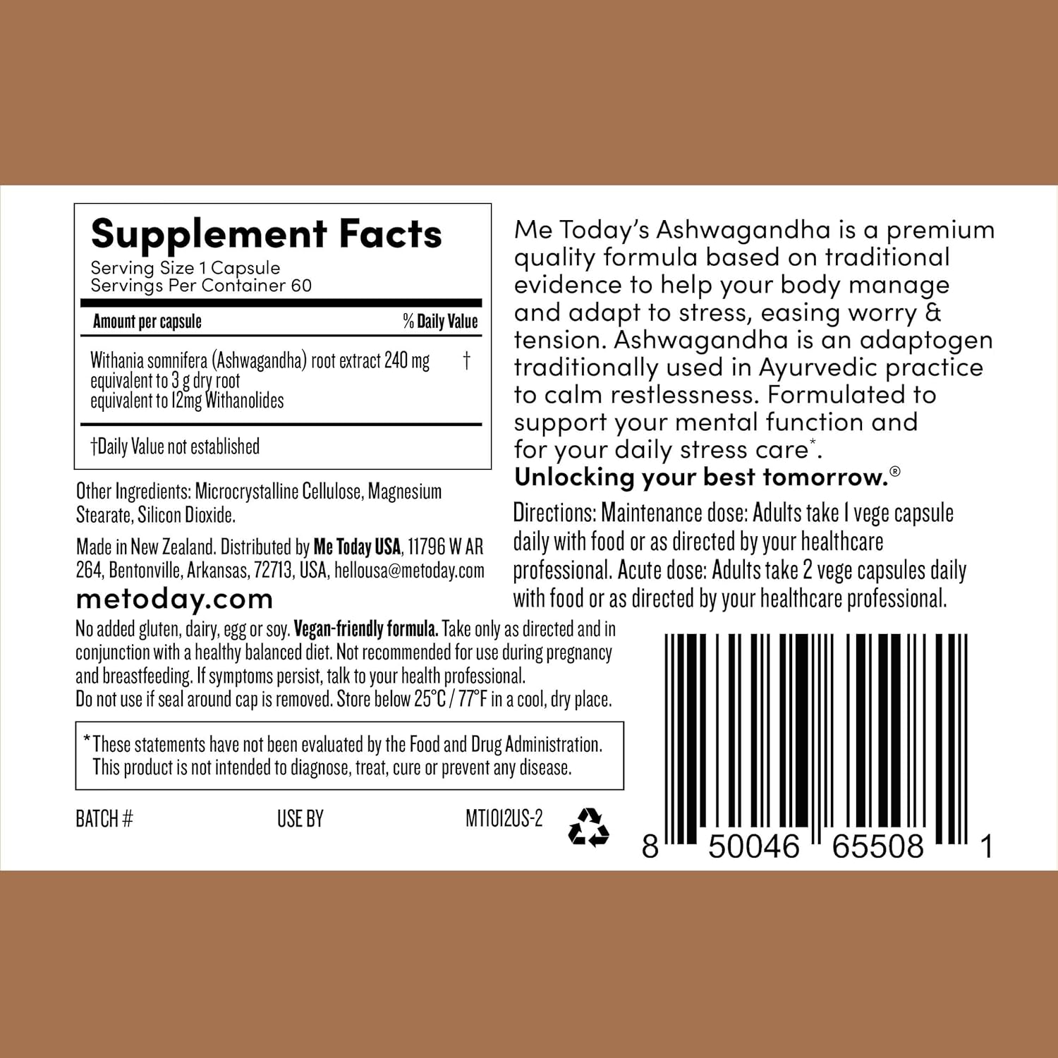 High Strength Ashwagandha Supplements for Stress Relief & Mental Function - Vegetarian Capsules - 60 Count