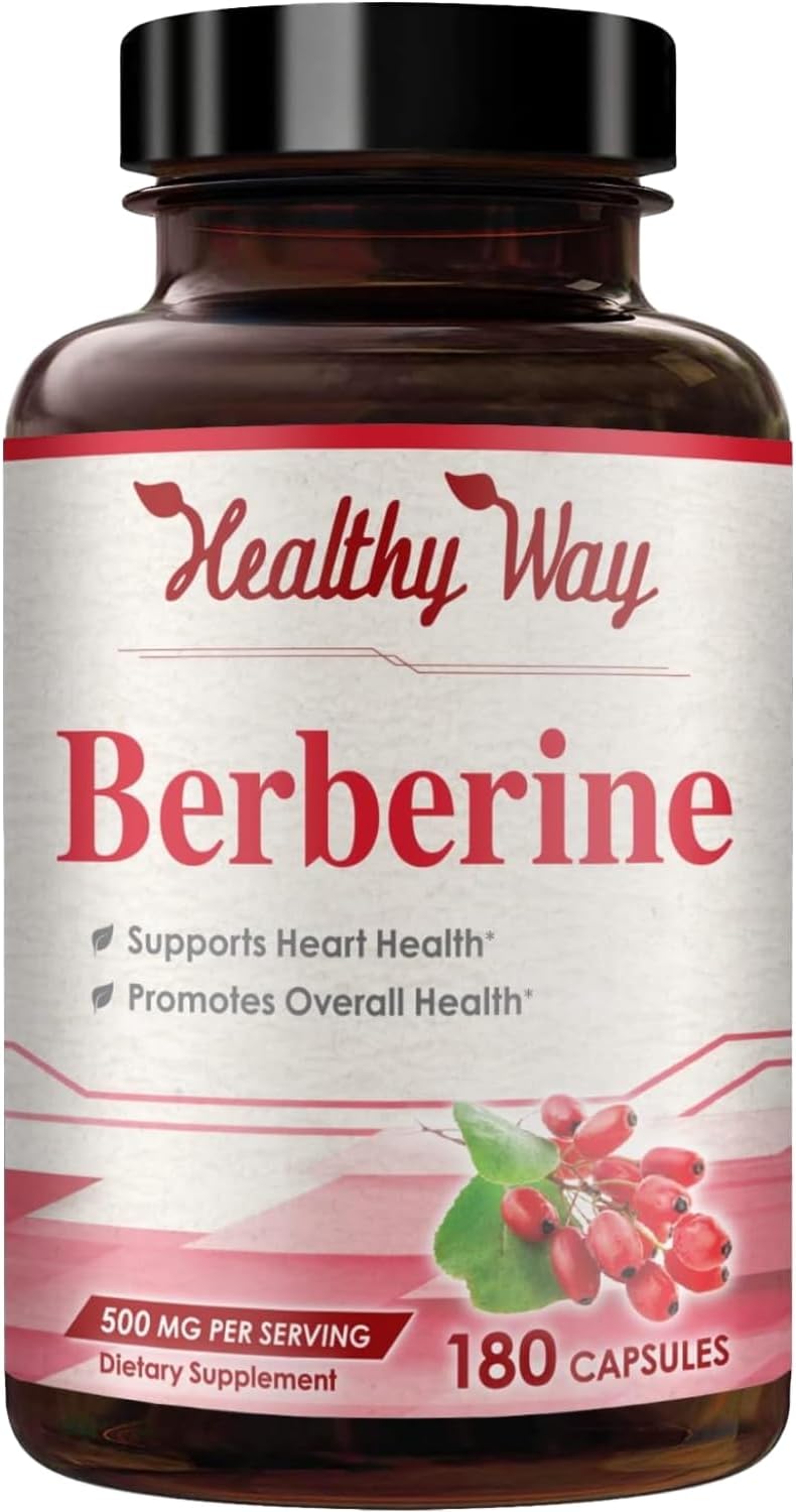 High Strength Berberine 500mg Supplement with Antioxidant Quercetin for Heart Health - Vegan-Friendly - Made in USA - 180 Servings