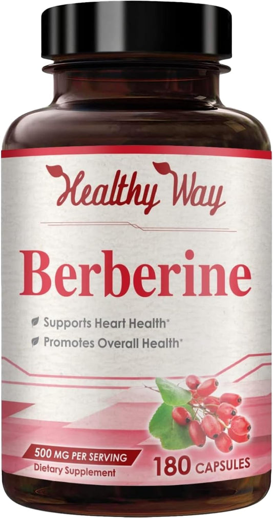 High Strength Berberine 500mg Supplement with Antioxidant Quercetin for Heart Health - Vegan-Friendly - Made in USA - 180 Servings