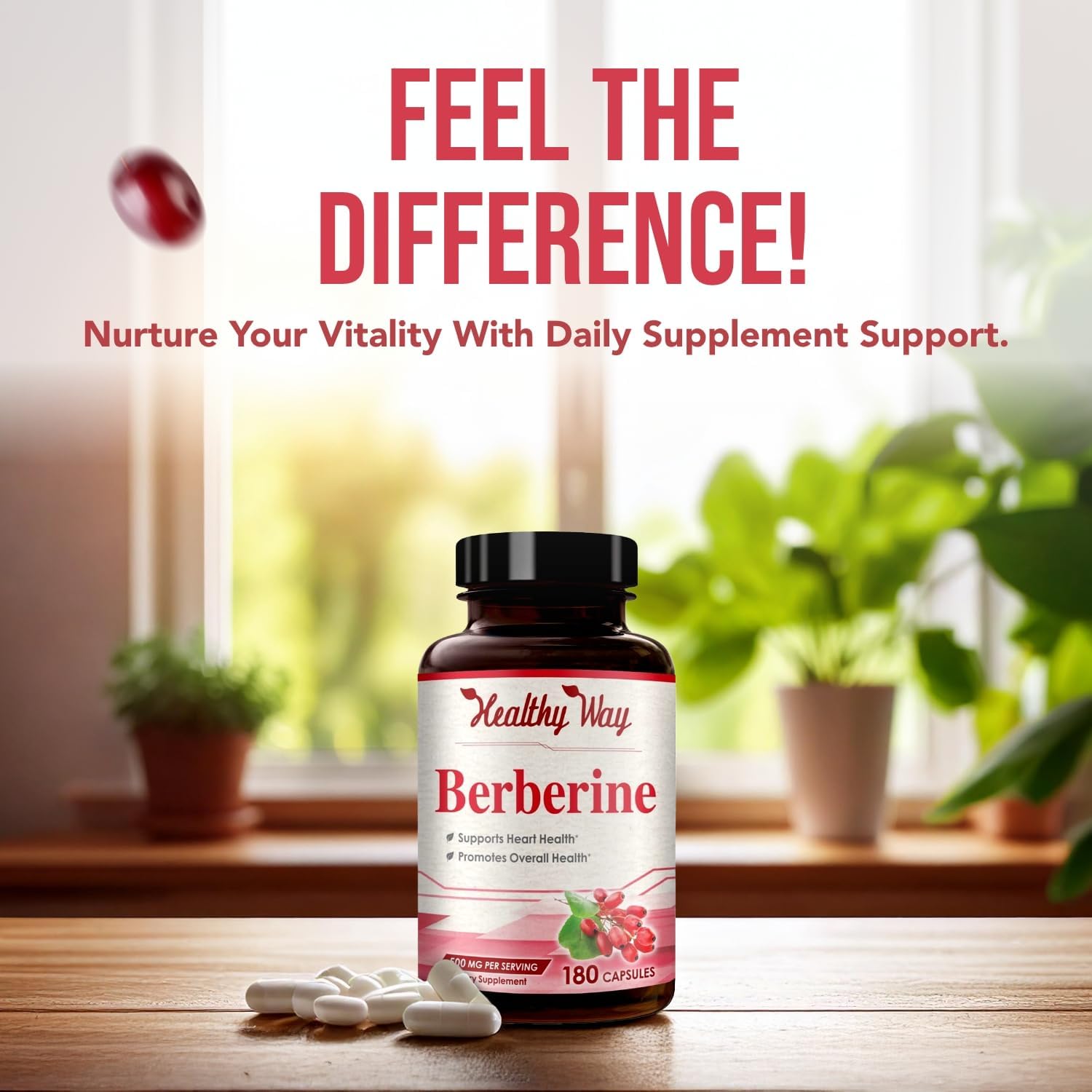 High Strength Berberine 500mg Supplement with Antioxidant Quercetin for Heart Health - Vegan-Friendly - Made in USA - 180 Servings