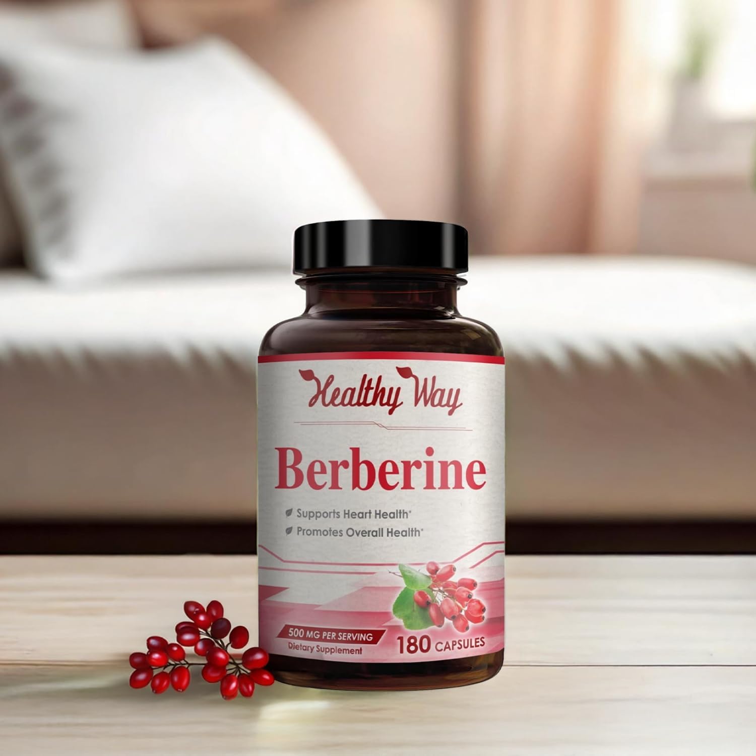 High Strength Berberine 500mg Supplement with Antioxidant Quercetin for Heart Health - Vegan-Friendly - Made in USA - 180 Servings