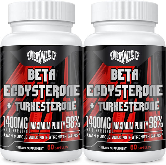 High Strength Beta Ecdysterone & Turkesterone Supplements - 1400mg, 98% Beta Ecdysterone, 20% Turkesterone Extract - Muscle Mass, Strength, Protein Synthesis - 120 Capsules