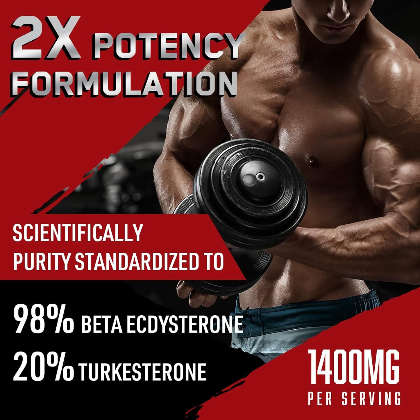 High Strength Beta Ecdysterone & Turkesterone Supplements - 1400mg, 98% Beta Ecdysterone, 20% Turkesterone Extract - Muscle Mass, Strength, Protein Synthesis - 120 Capsules
