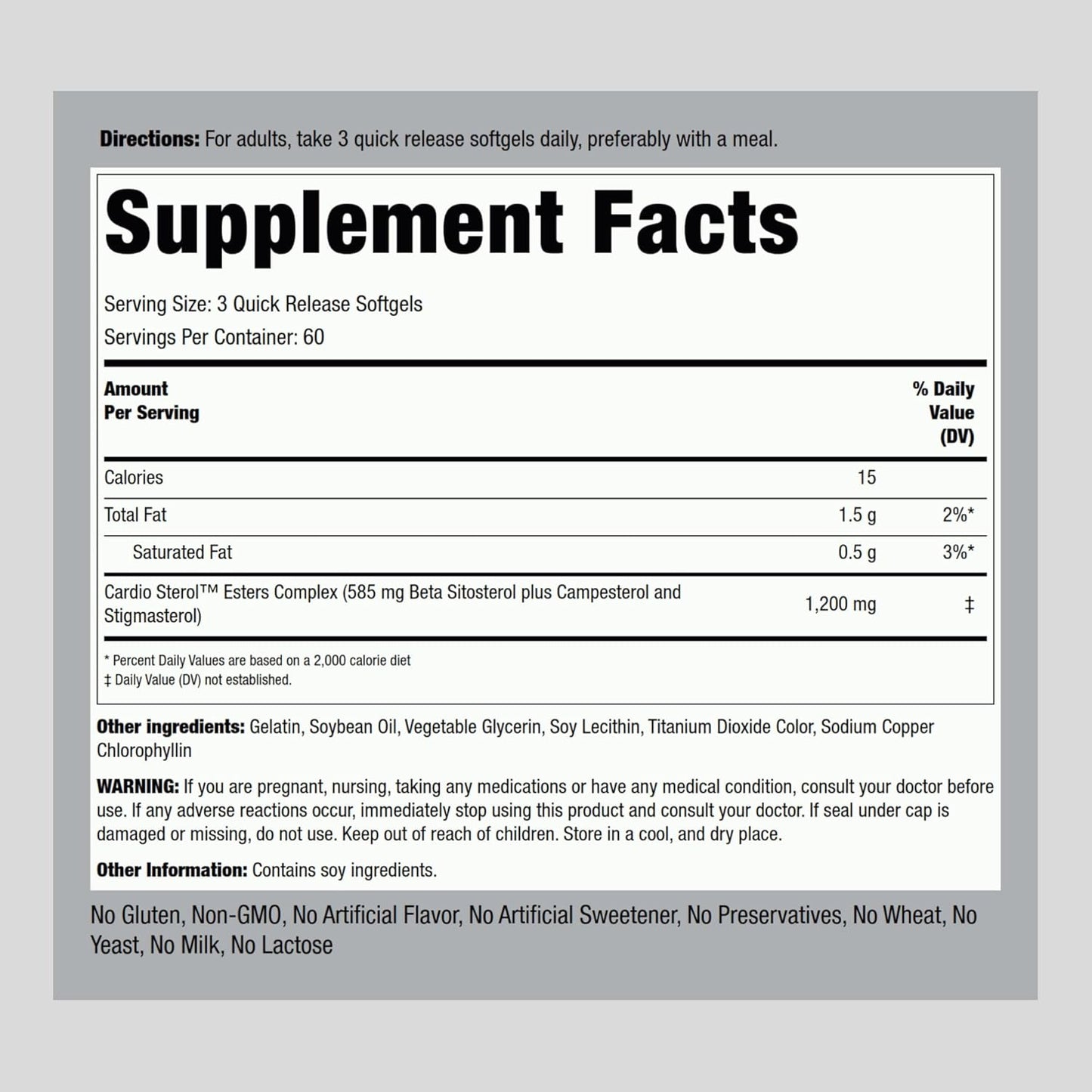 High Strength Beta Sitosterol Supplement | 1200 mg | 180 Softgels | Plant Sterols Complex | Non-GMO, Gluten Free Formula