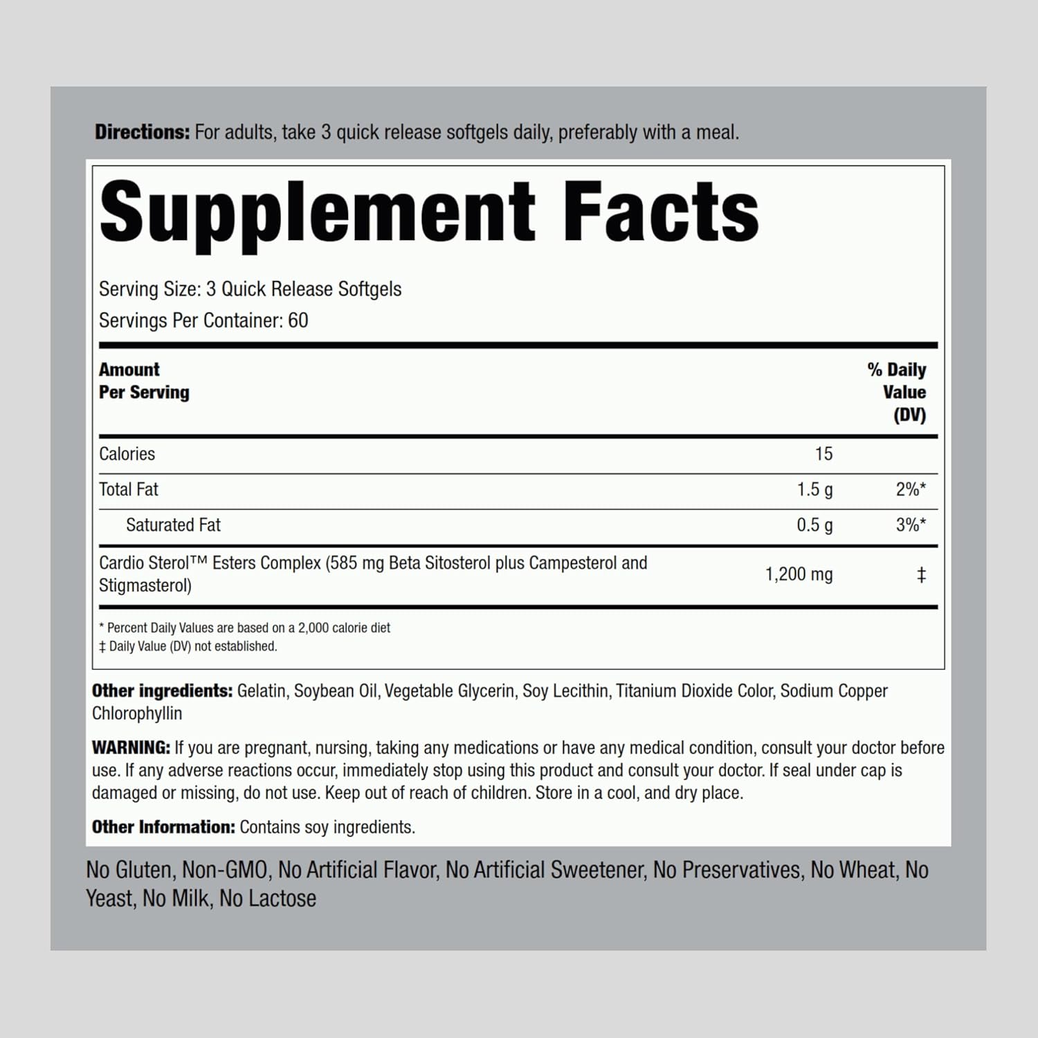 High Strength Beta Sitosterol Supplement | 1200 mg | 180 Softgels | Plant Sterols Complex | Non-GMO, Gluten Free Formula