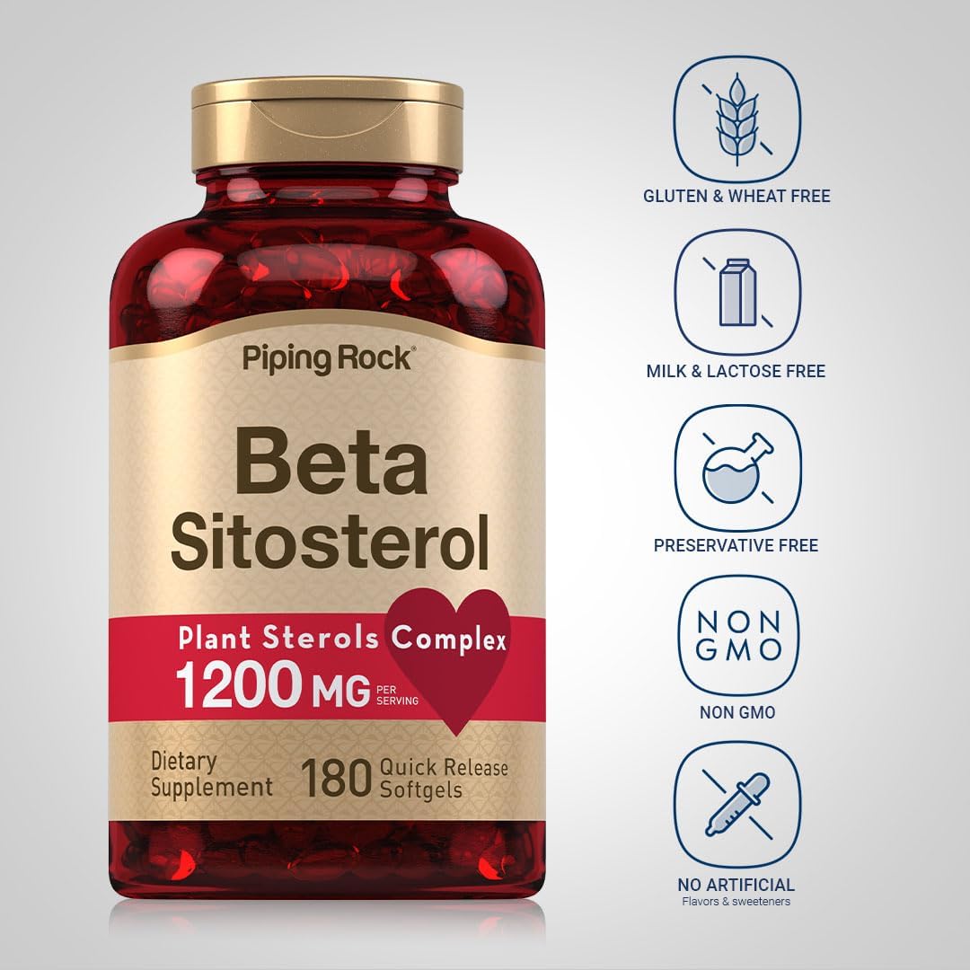 High Strength Beta Sitosterol Supplement | 1200 mg | 180 Softgels | Plant Sterols Complex | Non-GMO, Gluten Free Formula