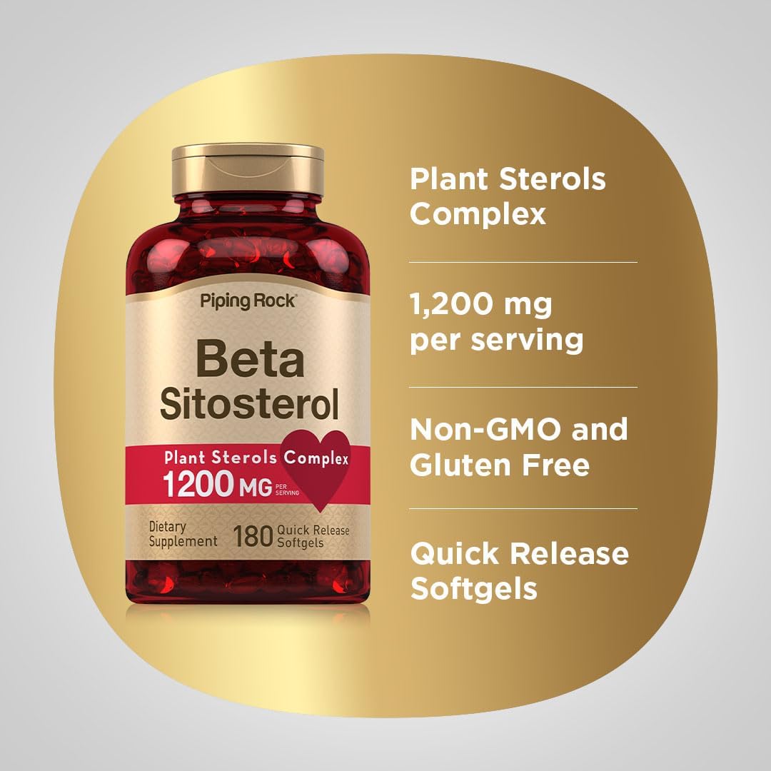 High Strength Beta Sitosterol Supplement | 1200 mg | 180 Softgels | Plant Sterols Complex | Non-GMO, Gluten Free Formula
