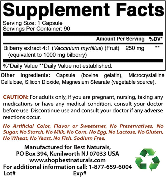 High Strength Bilberry Extract & Vitamin K2 Supplement - 1000mg Bilberry & 100mcg MK-7 - Natural Antioxidant & Bone Health Support