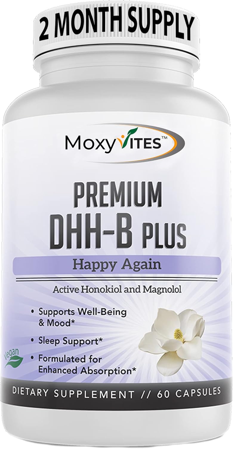 High Strength Bioactive Honokiol Magnolia Bark Extract DHH-B Supplement with Organic Ashwagandha - 60 Vegan Capsules for Cellular Health, 2 Month Supply