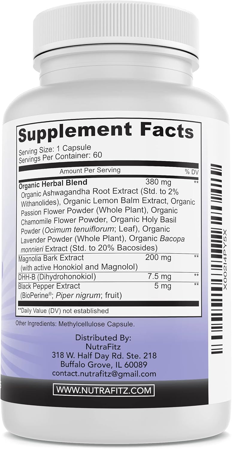 High Strength Bioactive Honokiol Magnolia Bark Extract DHH-B Supplement with Organic Ashwagandha - 60 Vegan Capsules for Cellular Health, 2 Month Supply