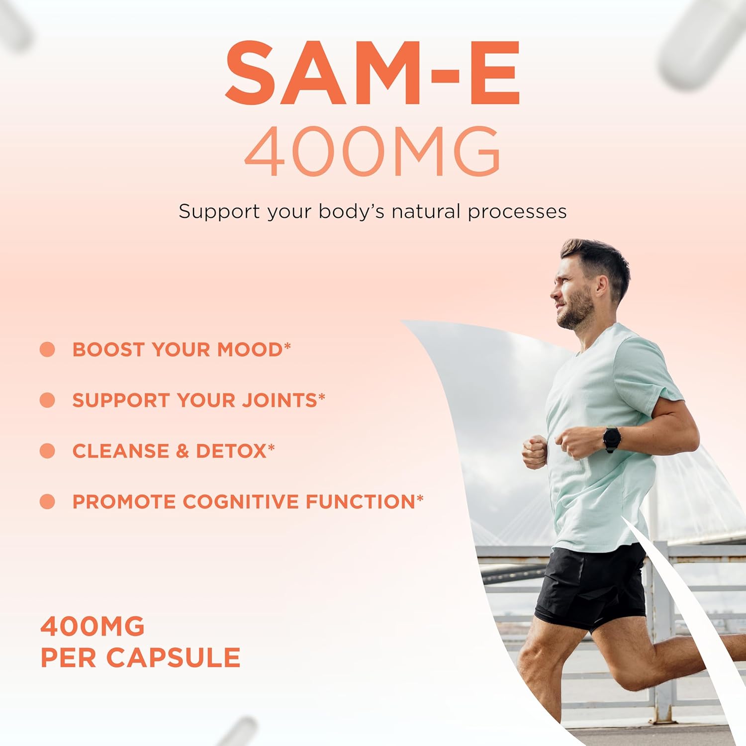 High Strength Bioactive SAM-e 400mg Supplement for Joint, Liver, and Mood Support - Vegan, Non-GMO, Preservative Free - Made in the USA - 120 Servings