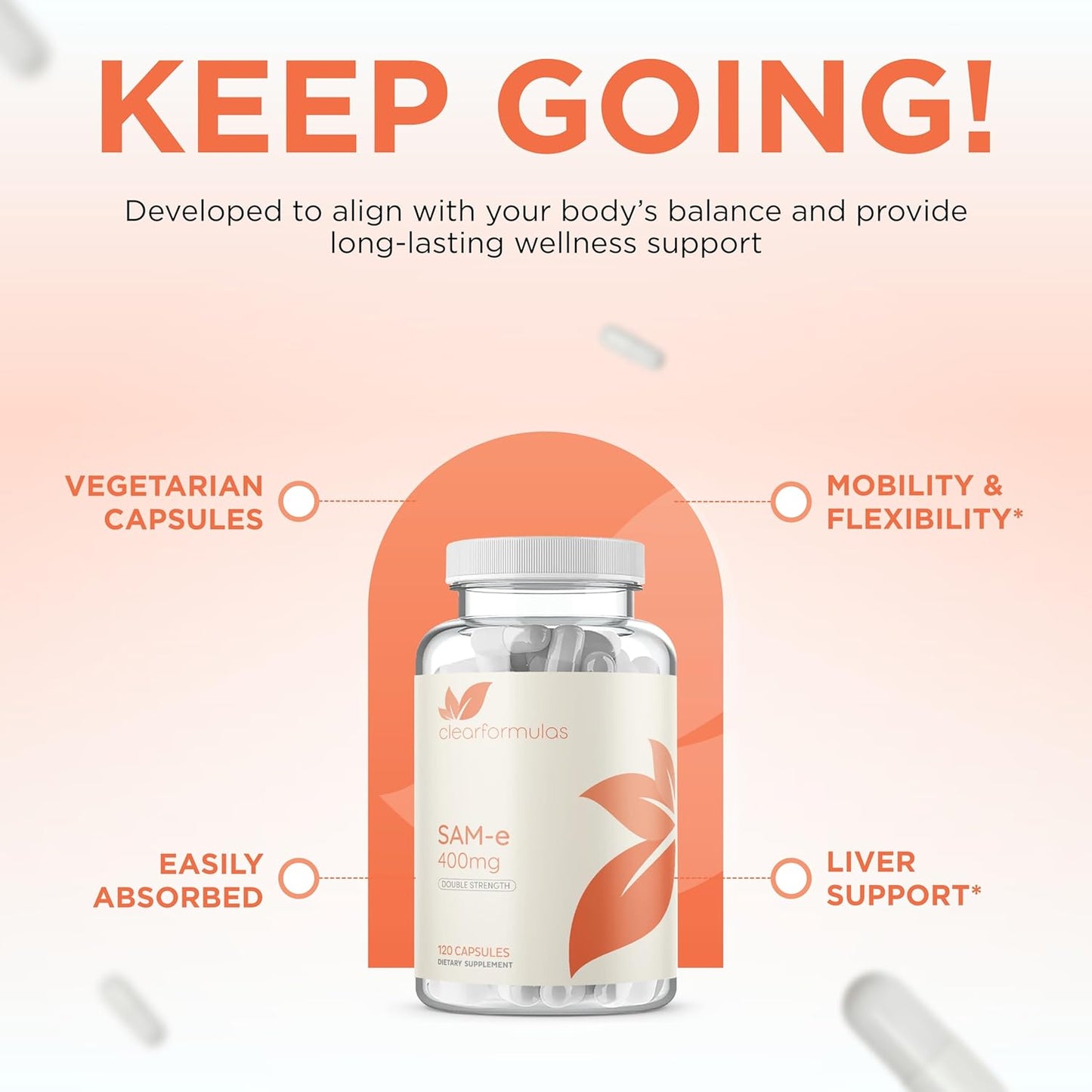 High Strength Bioactive SAM-e 400mg Supplement for Joint, Liver, and Mood Support - Vegan, Non-GMO, Preservative Free - Made in the USA - 120 Servings