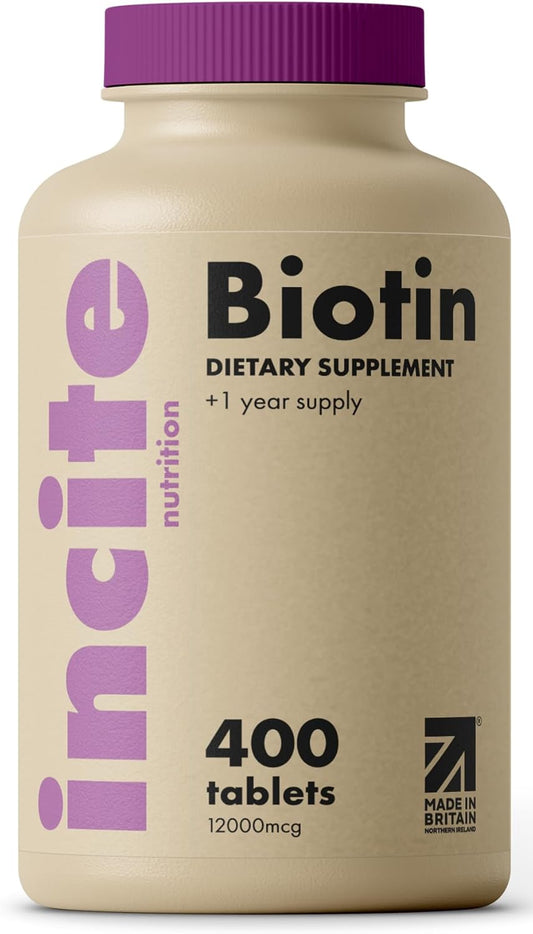 High Strength Biotin Supplement 12000mcg - 1 Year Supply - Hair Growth Vitamins for Hair, Skin & Nails - Vegan & GMO-Free - UK Made