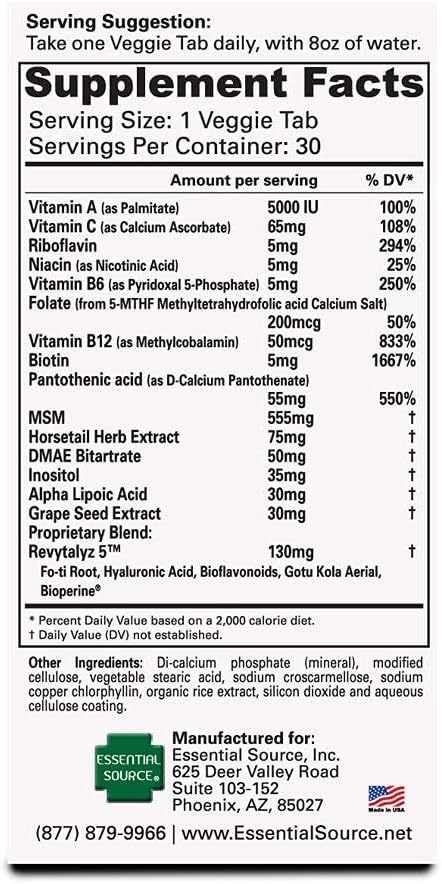 High Strength Biotin Supplement for Hair, Skin, and Nails - 30 Veggie Tablets - Vitamin A, C, B12 - Support Hair Growth - 5000 MCG - Women and Men