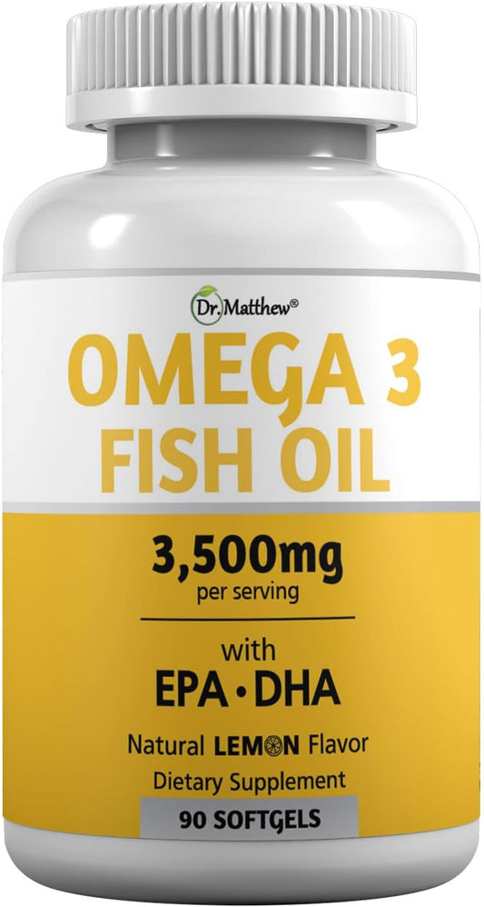 High Strength Burpless Omega 3 Fish Oil Supplements for Women & Men - 3000mg EPA DHA, Odorless, Mercury Free Capsules by Dr. Matthew
