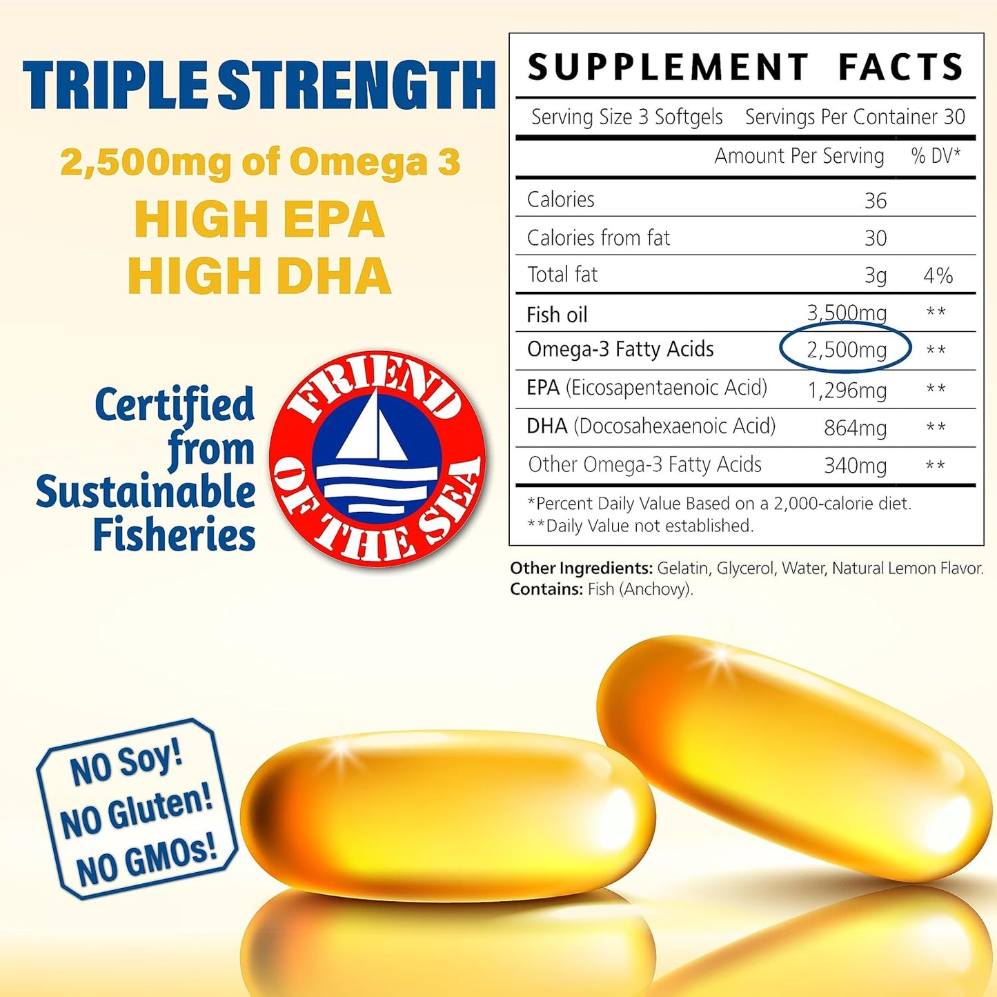 High Strength Burpless Omega 3 Fish Oil Supplements for Women & Men - 3000mg EPA DHA, Odorless, Mercury Free Capsules by Dr. Matthew
