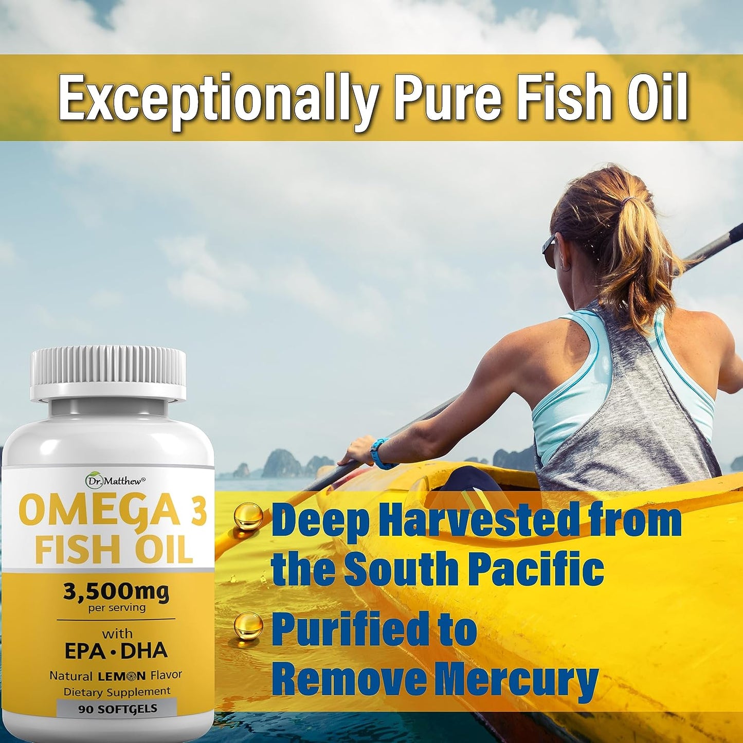 High Strength Burpless Omega 3 Fish Oil Supplements for Women & Men - 3000mg EPA DHA, Odorless, Mercury Free Capsules by Dr. Matthew