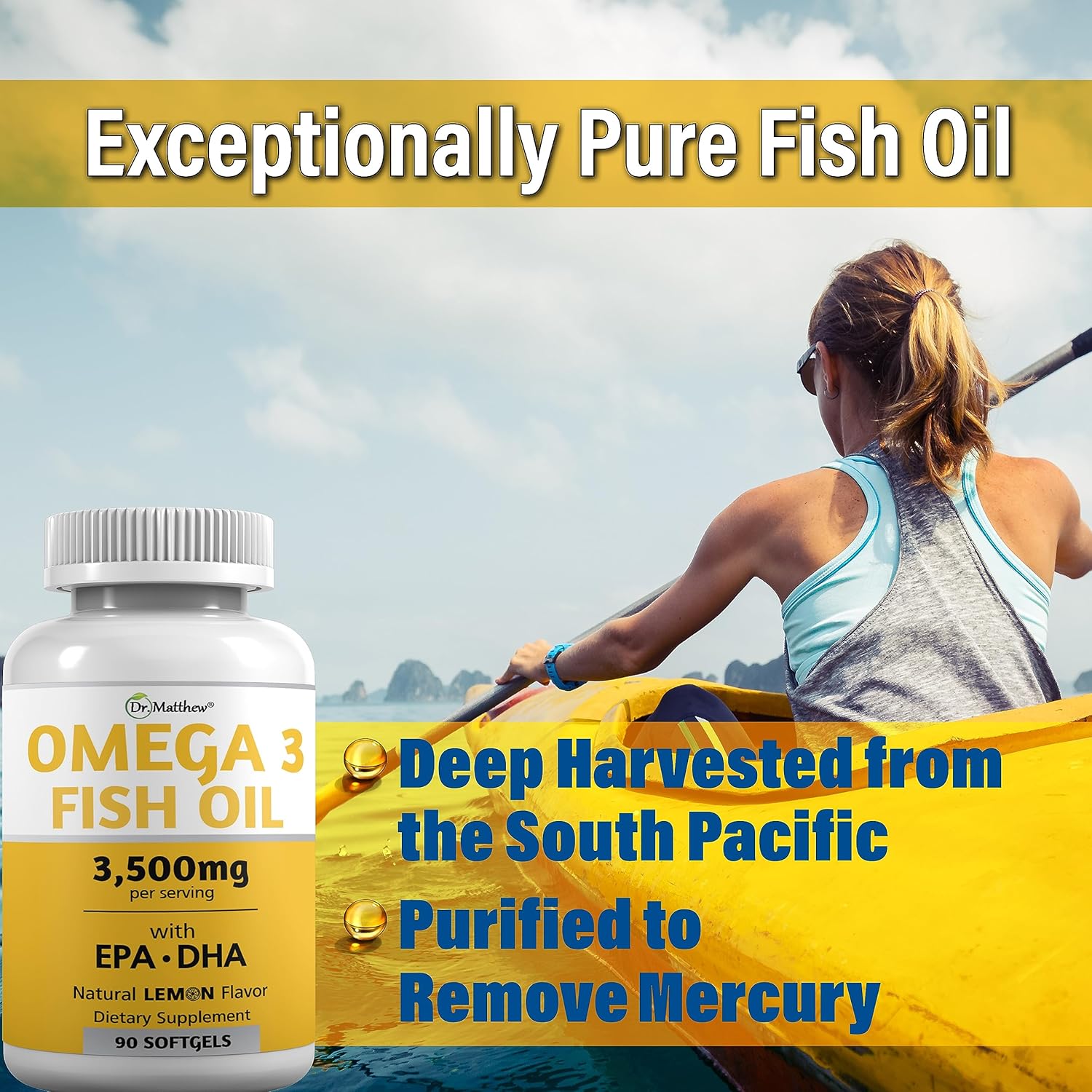 High Strength Burpless Omega 3 Fish Oil Supplements for Women & Men - 3000mg EPA DHA, Odorless, Mercury Free Capsules by Dr. Matthew