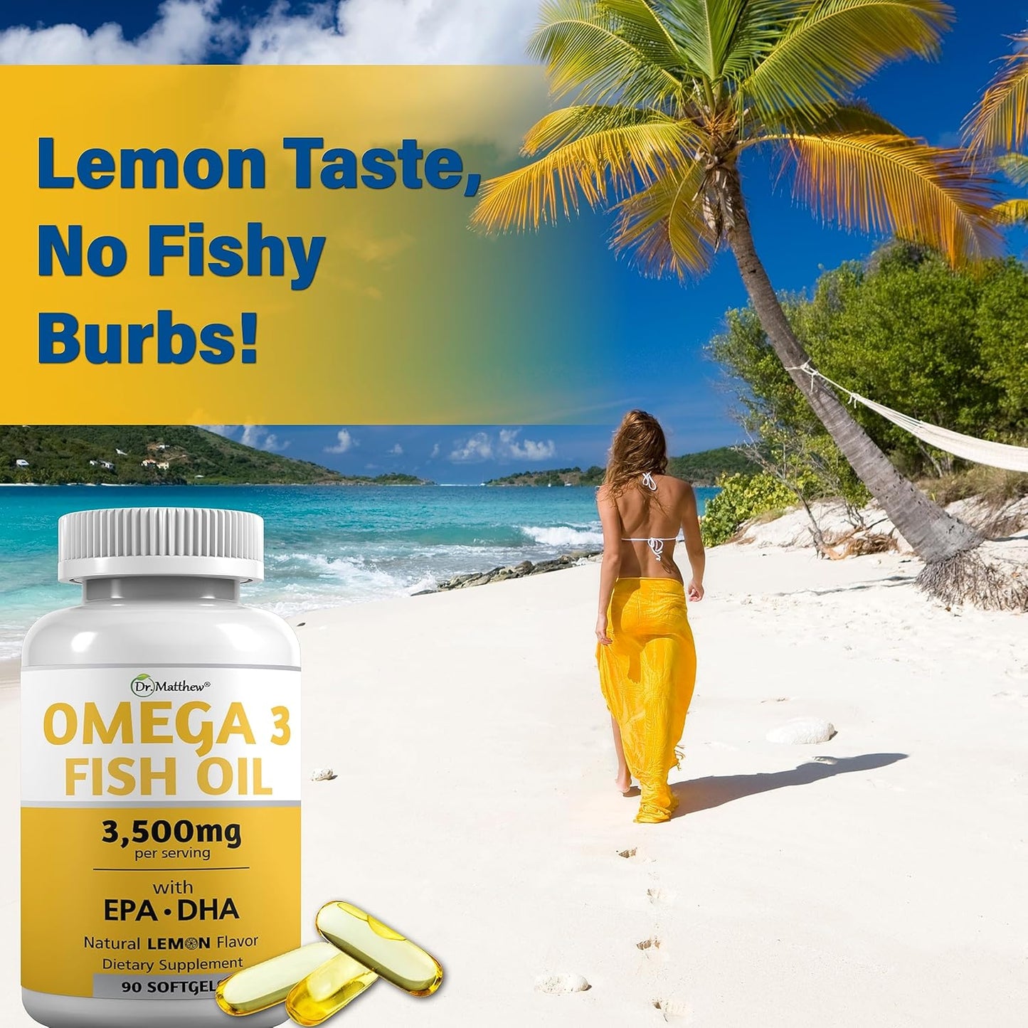 High Strength Burpless Omega 3 Fish Oil Supplements for Women & Men - 3000mg EPA DHA, Odorless, Mercury Free Capsules by Dr. Matthew