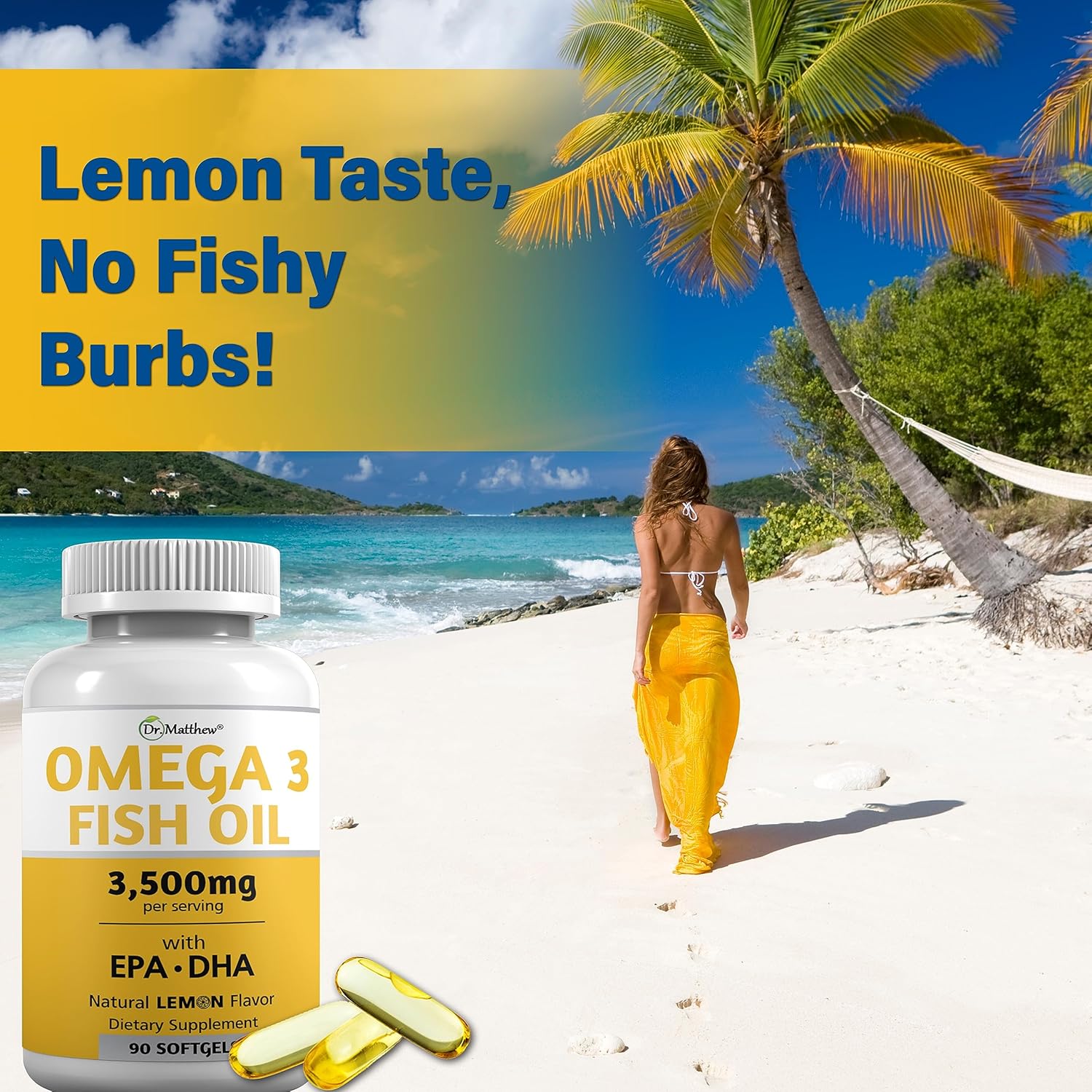 High Strength Burpless Omega 3 Fish Oil Supplements for Women & Men - 3000mg EPA DHA, Odorless, Mercury Free Capsules by Dr. Matthew