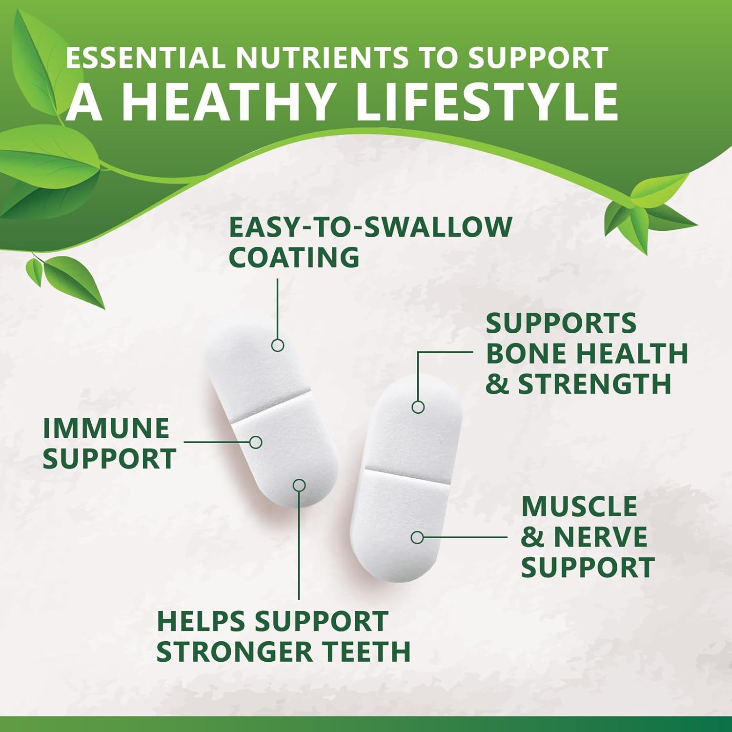High Strength Calcium 1200mg with Vitamin D3 for Bone & Teeth Health - 180 Tablets, Natural Calcium Supplement for Women & Men