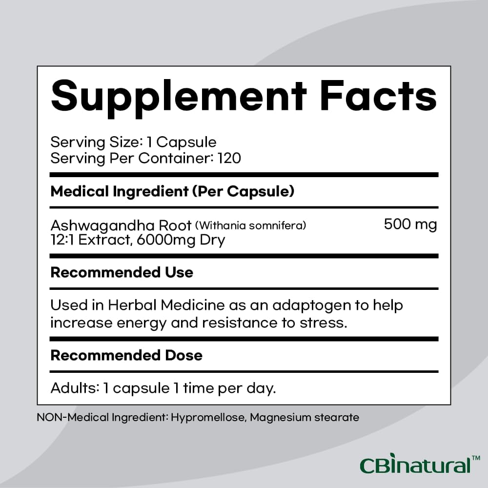 High Strength CBI Natural Ashwagandha Extract Capsules - 6000 mg, 120 Vegan Capsules - 4 Month Supply