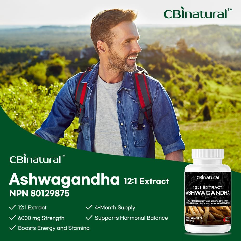High Strength CBI Natural Ashwagandha Extract Capsules - 6000 mg, 120 Vegan Capsules - 4 Month Supply