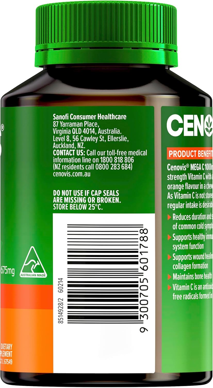High Strength Cenovis Orange Flavour 1000mg Tablets for Immune Support
