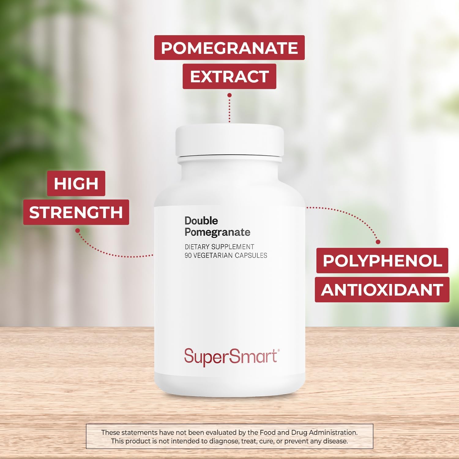 High Strength Double Pomegranate Extract Supplement - 90 Capsules - 90% Ellagic Acid - Advanced Antioxidant Formula - Non-GMO & Gluten Free